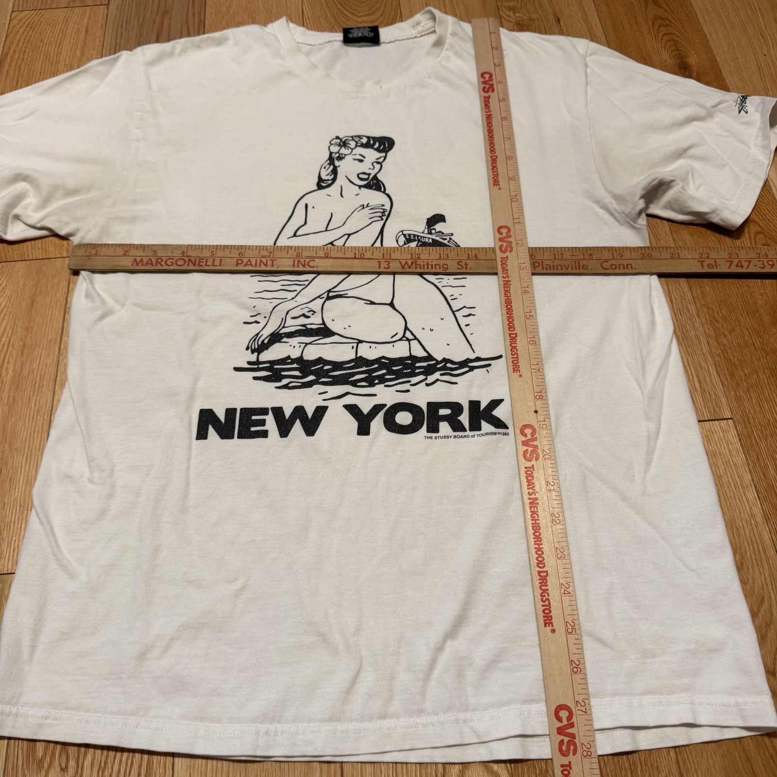Stussy Shirt Mens Size Large Aloha Cities New York Graphic Brooklyn Pin up Y2K