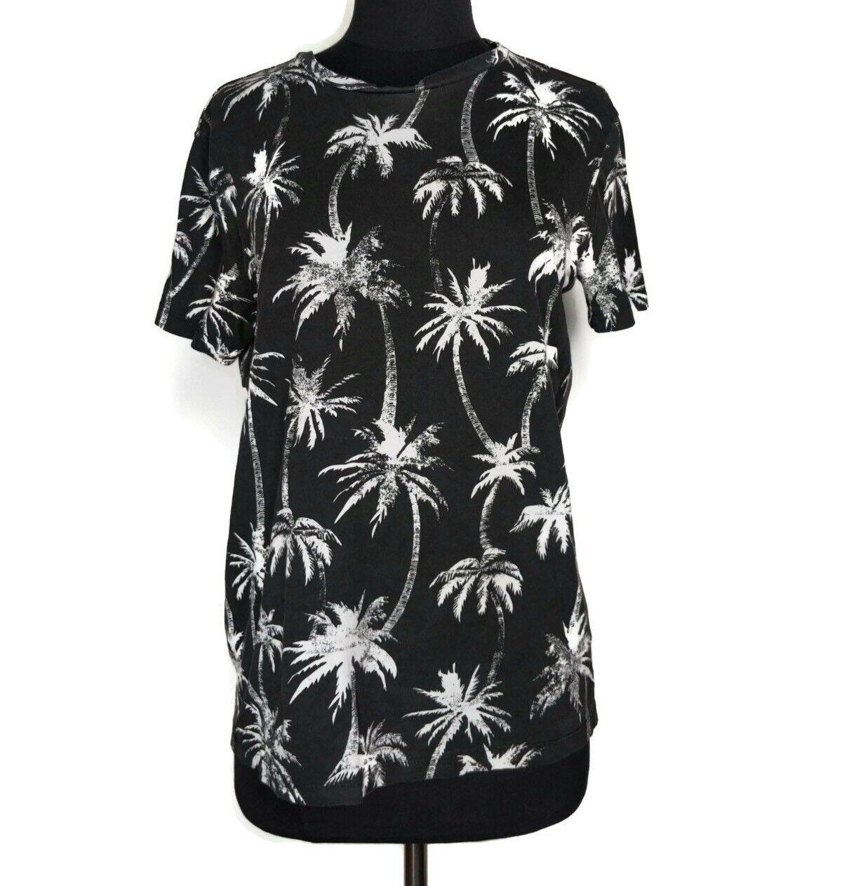 H&M Black White Palm Tree Print Short Sleeve Shirt Size S