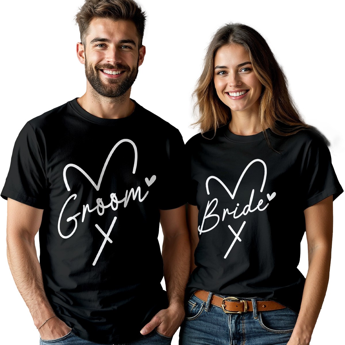 Matching Bride & Groom Cotton Tshirts Wedding Anniversary Gift Couple