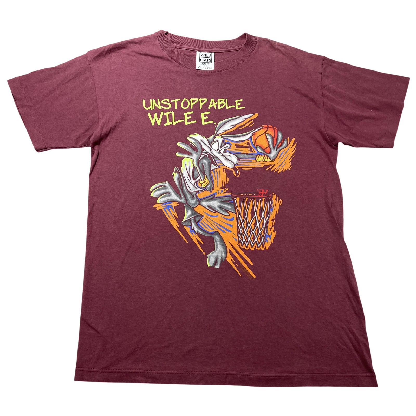 Vintage Wild Oats Shirt Mens Medium Red Wile E Coyote Looney Tunes Tee 90s