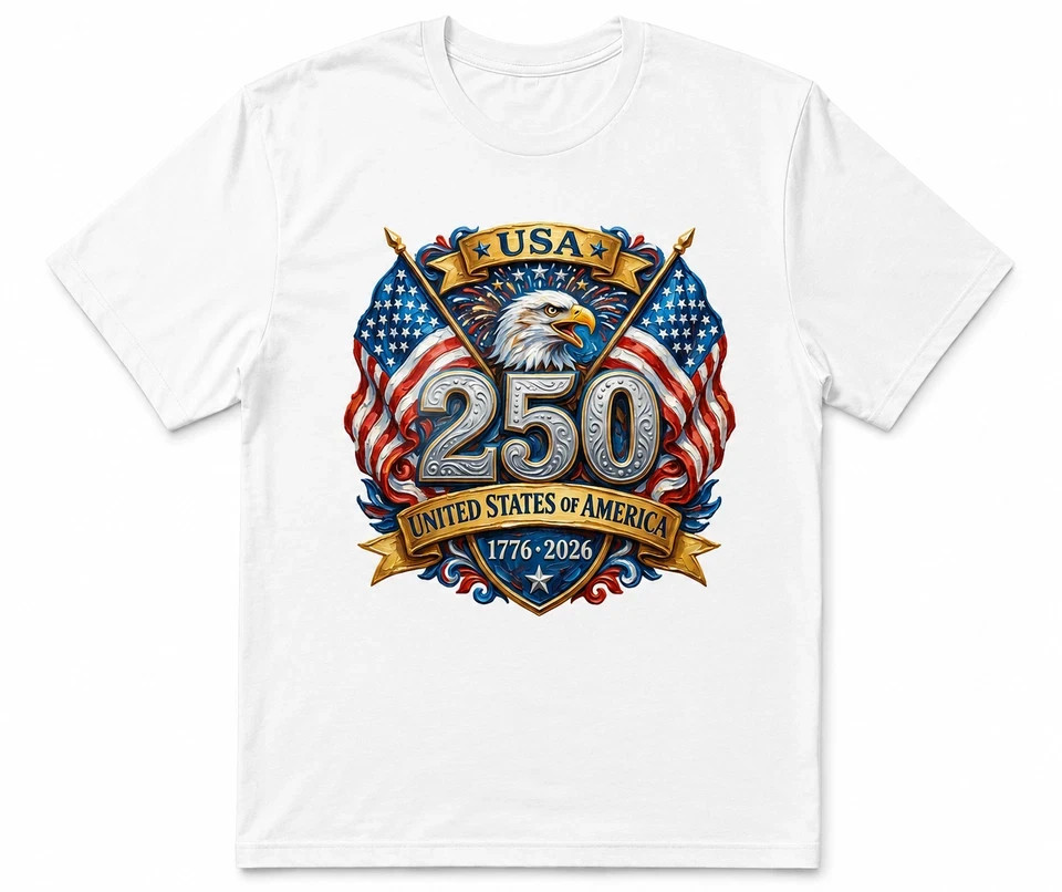 America 250th Anniversary T Shirt Patriotic US Flag Birthday Pride Tee