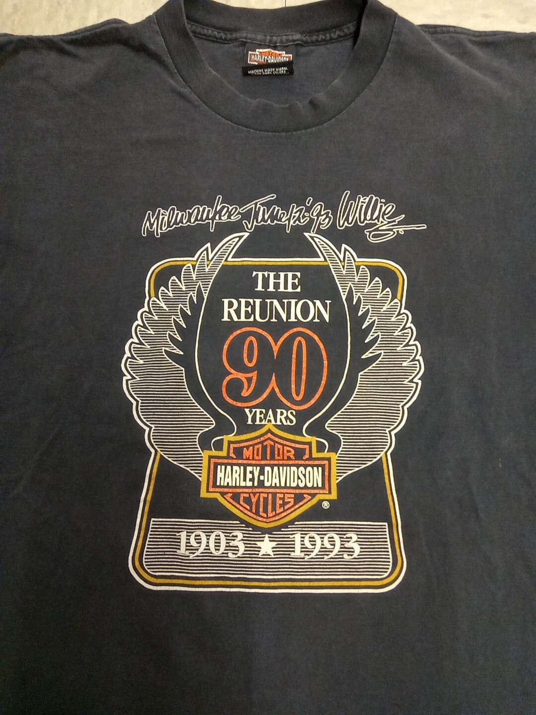 Vintage Harley Davidson 90 Years Reunion T-shirt Holoubek Front Back Print Sz Lg