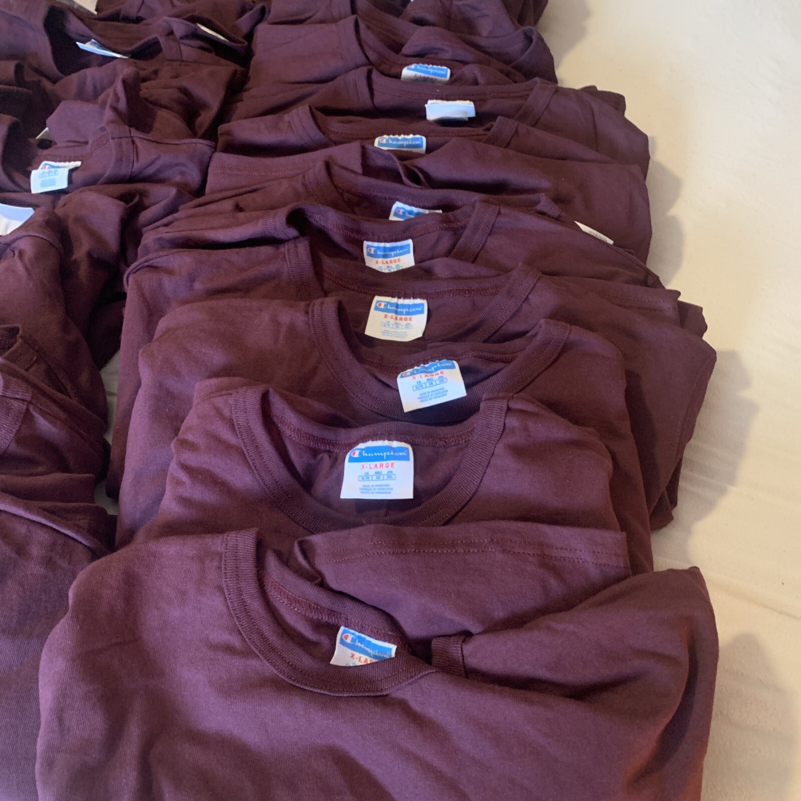 VTG Champion Maroon Plum HeavyWeight Cotton Lot Of T Shirt Large (12) & XL (12)