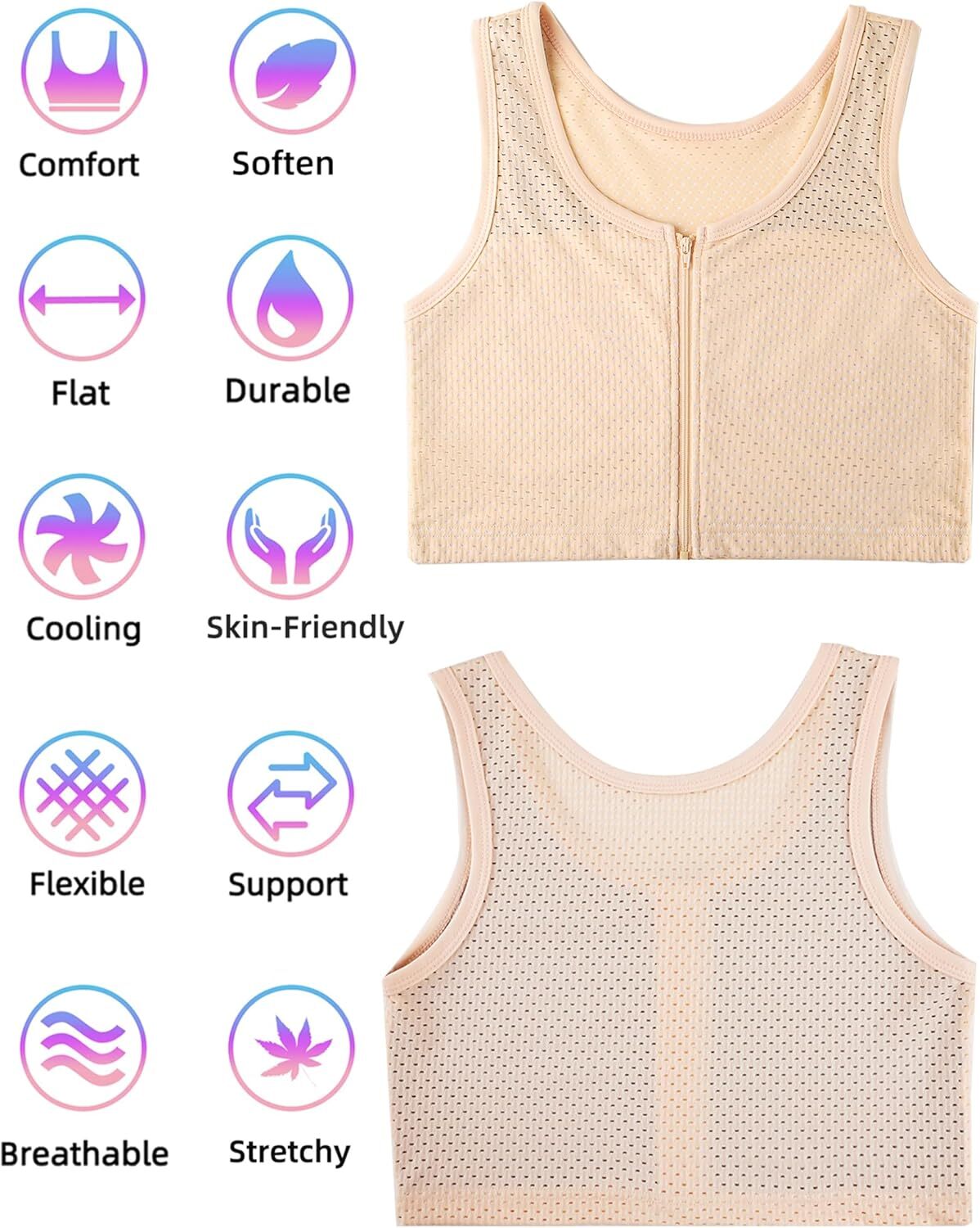Chest Binder FTM Transgender Zip Up Binder Breathable Cool Fabric Tank Top