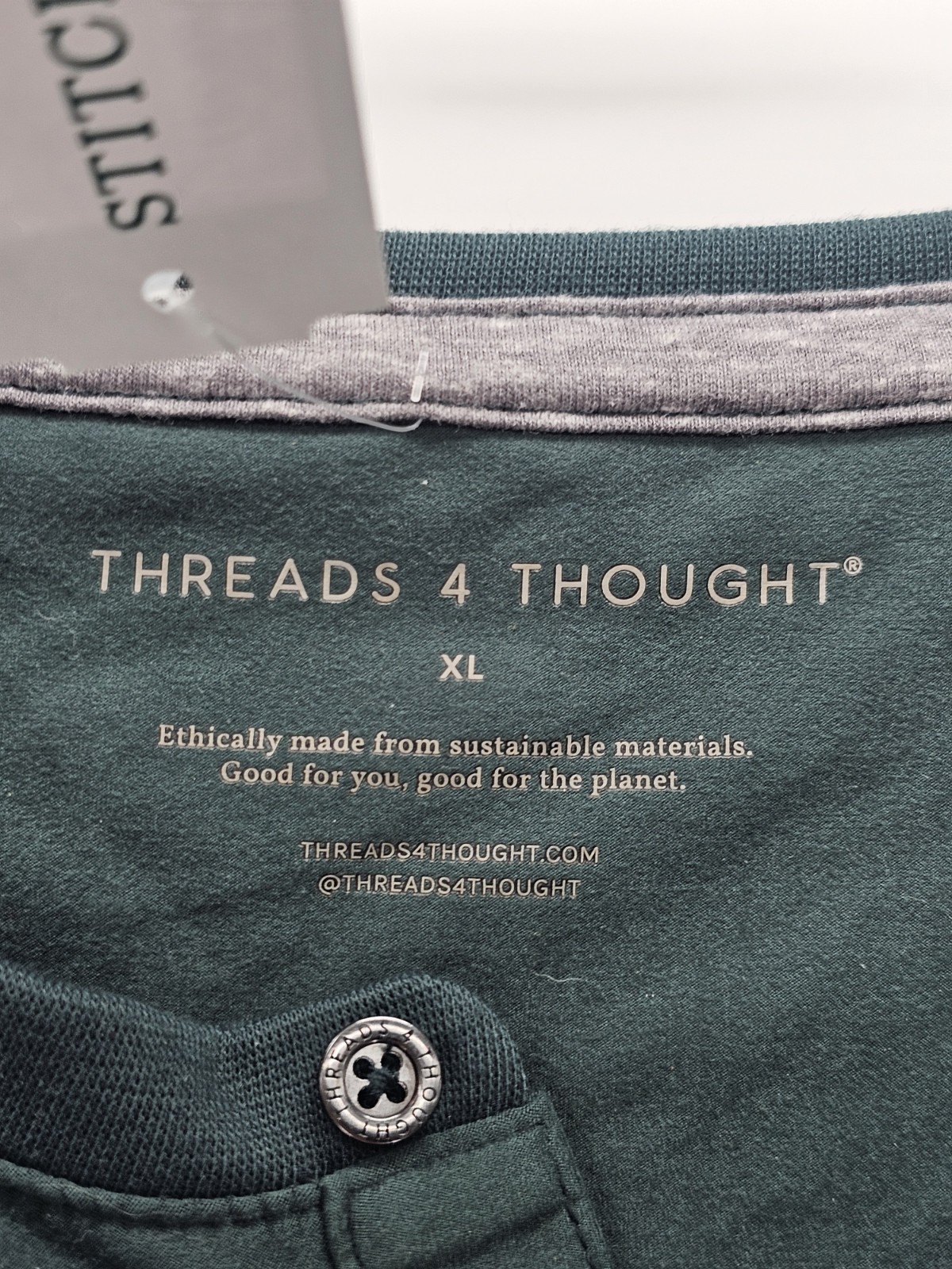 Threads 4 Thought Men’s XL Luxe Jersey Henley Green Ethical Shirt NEW