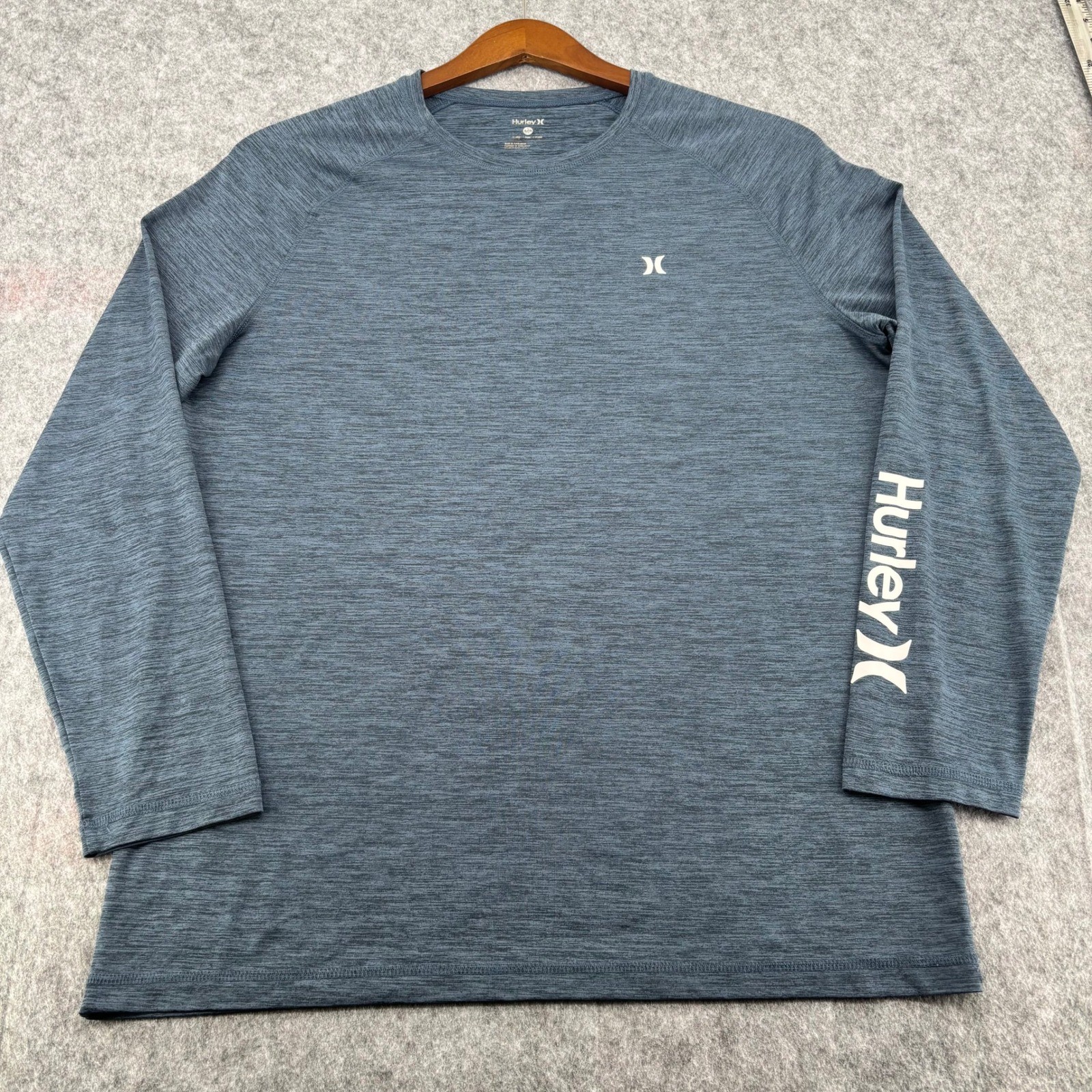 Hurley Mens XL Blue Heathered Long Sleeve Performance Graphic T-Shirt Raglan