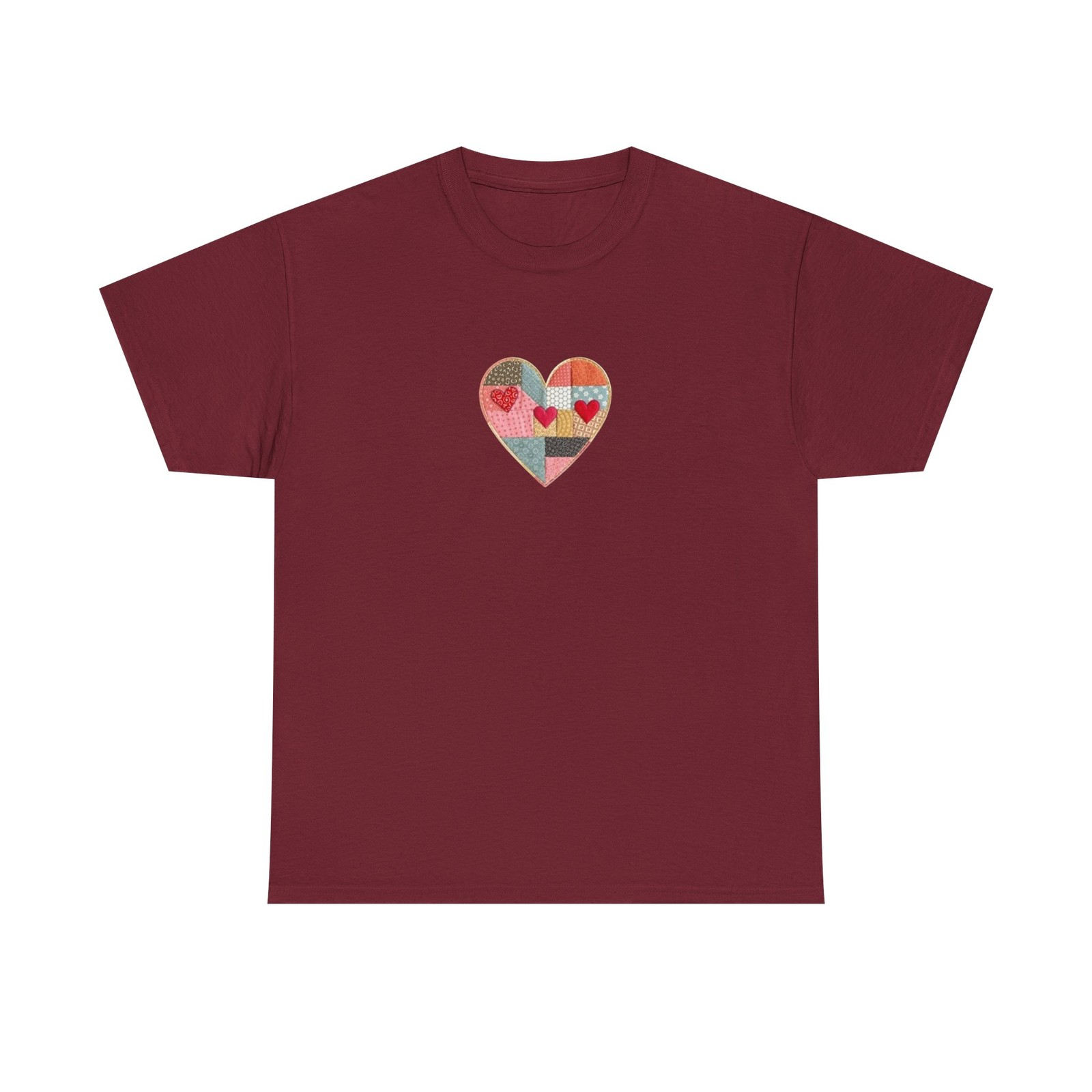 Colorful Quilted Patchwork Heart Tee | Geometric Heart Shirt