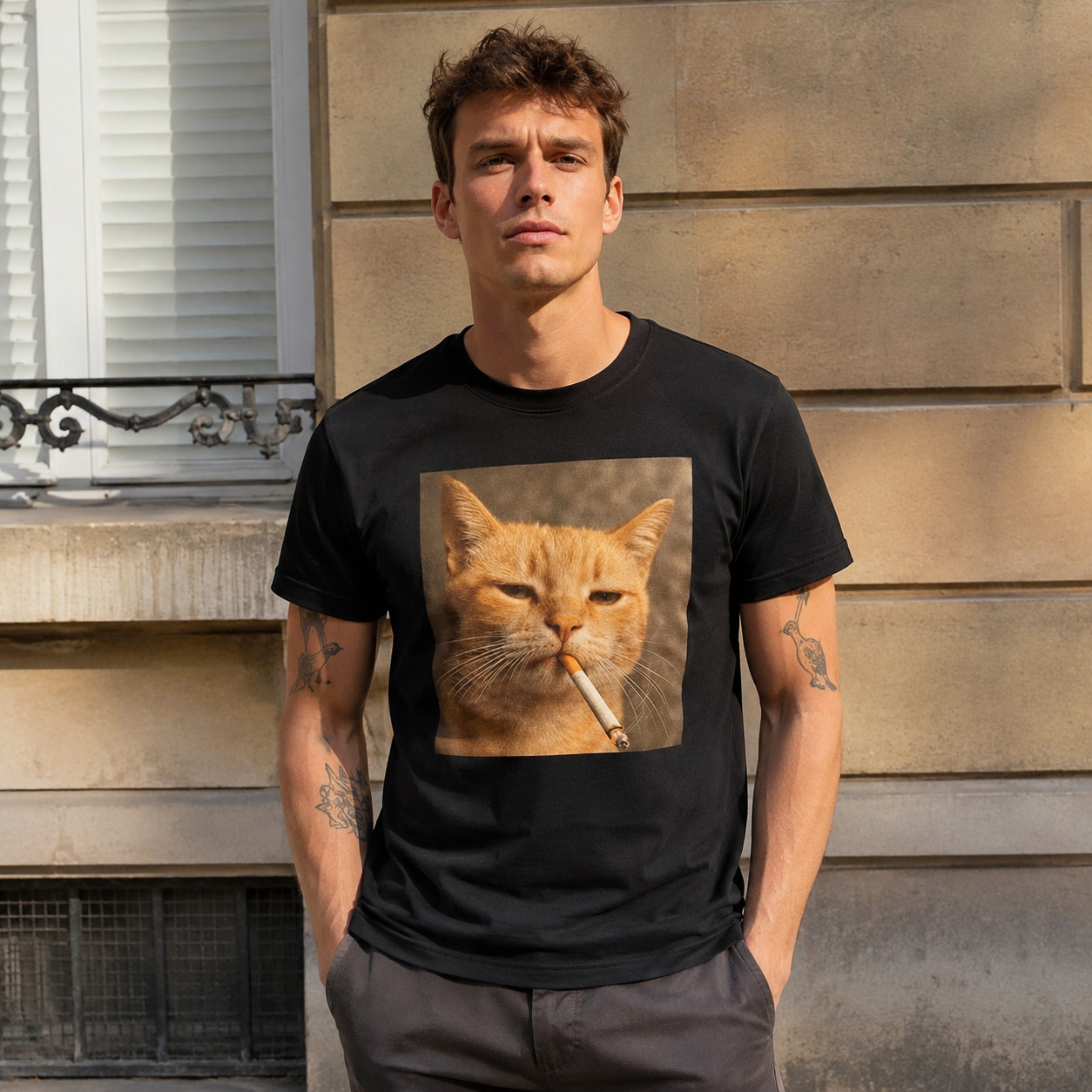 Funny Smoking Cat Meme T-Shirt – Featuring a Smoking Tabby Cat Design