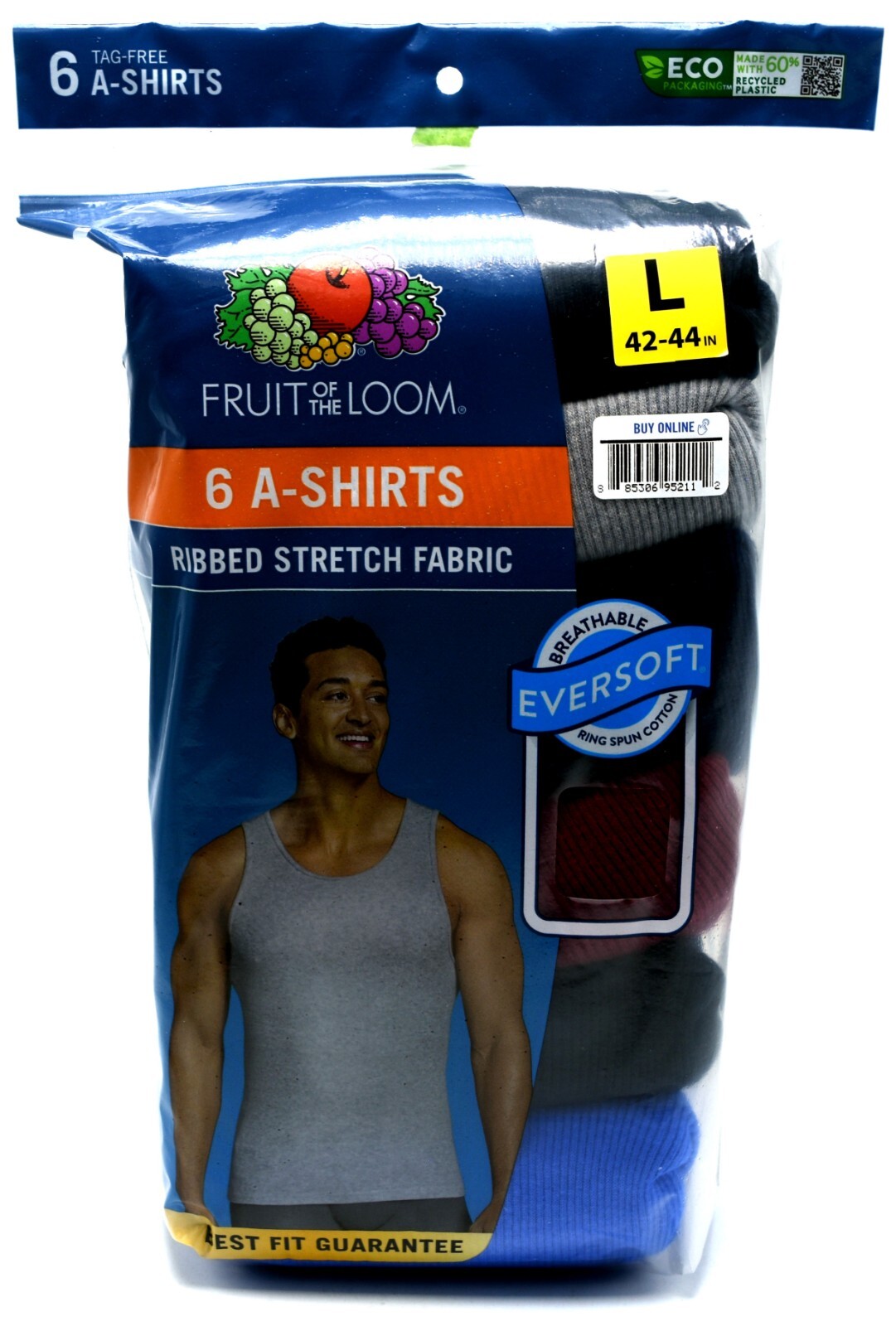 6 Blue Black Gray Red L 42-44 A-Shirt Tanks Fruit Of The Loom G 107-112 CM