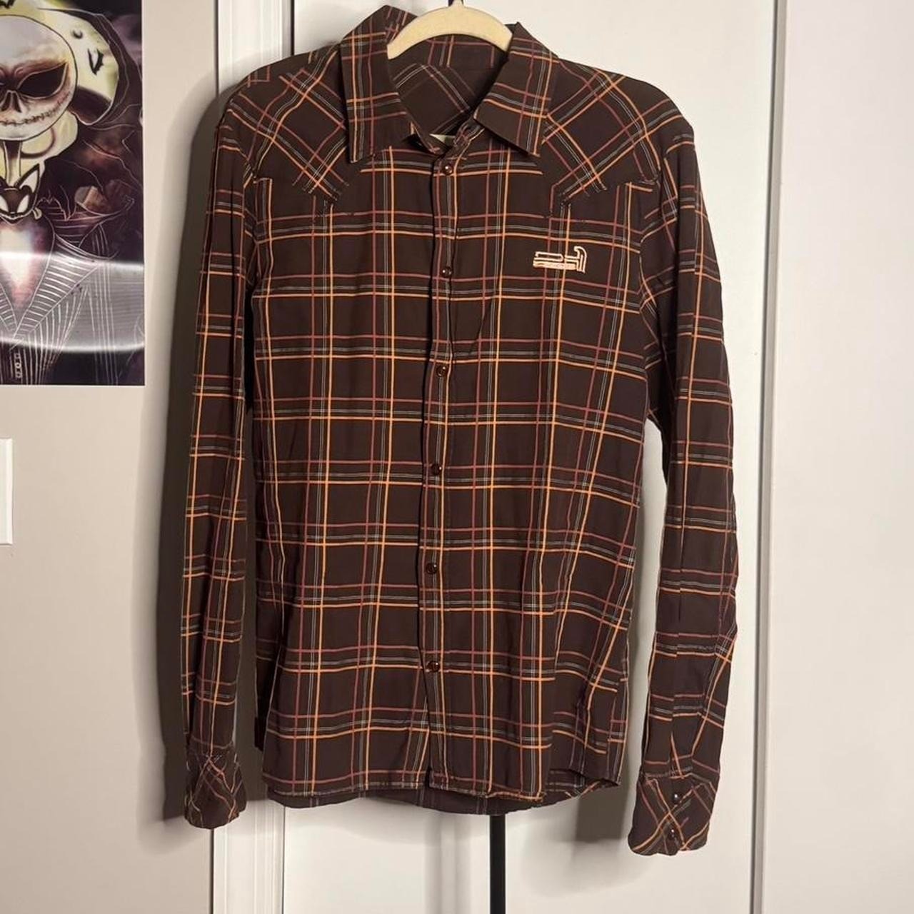 Diesel Brown plaid button-up shirt with a western vibe M/L