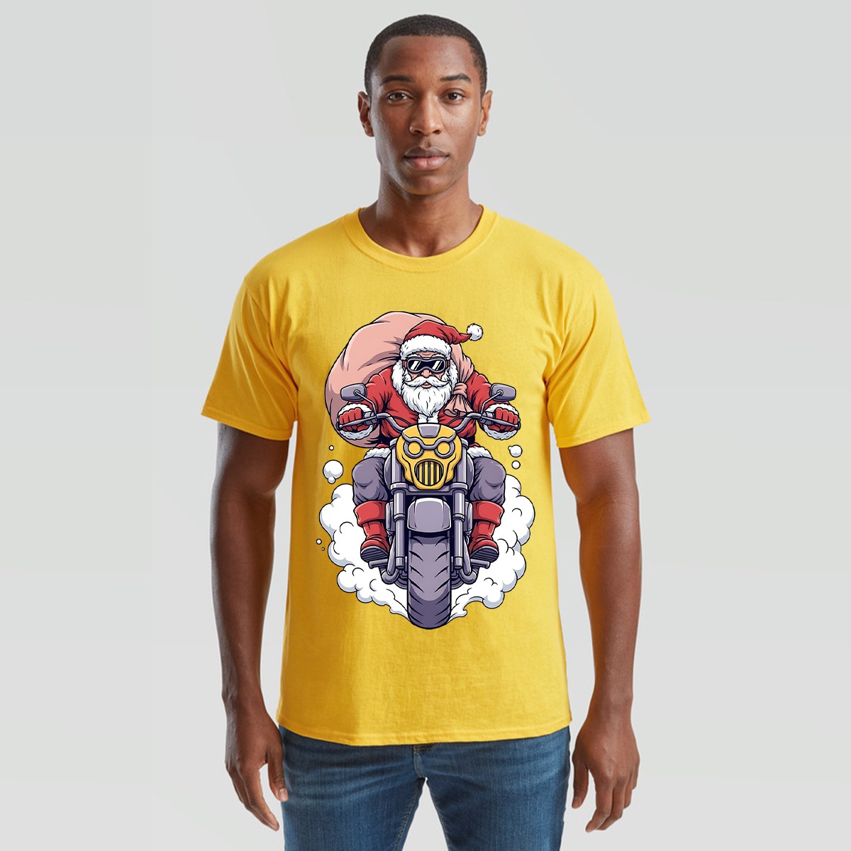 Santa Claus Motorcycle Christmas Mens T-Shirt Holiday Graphic Tee