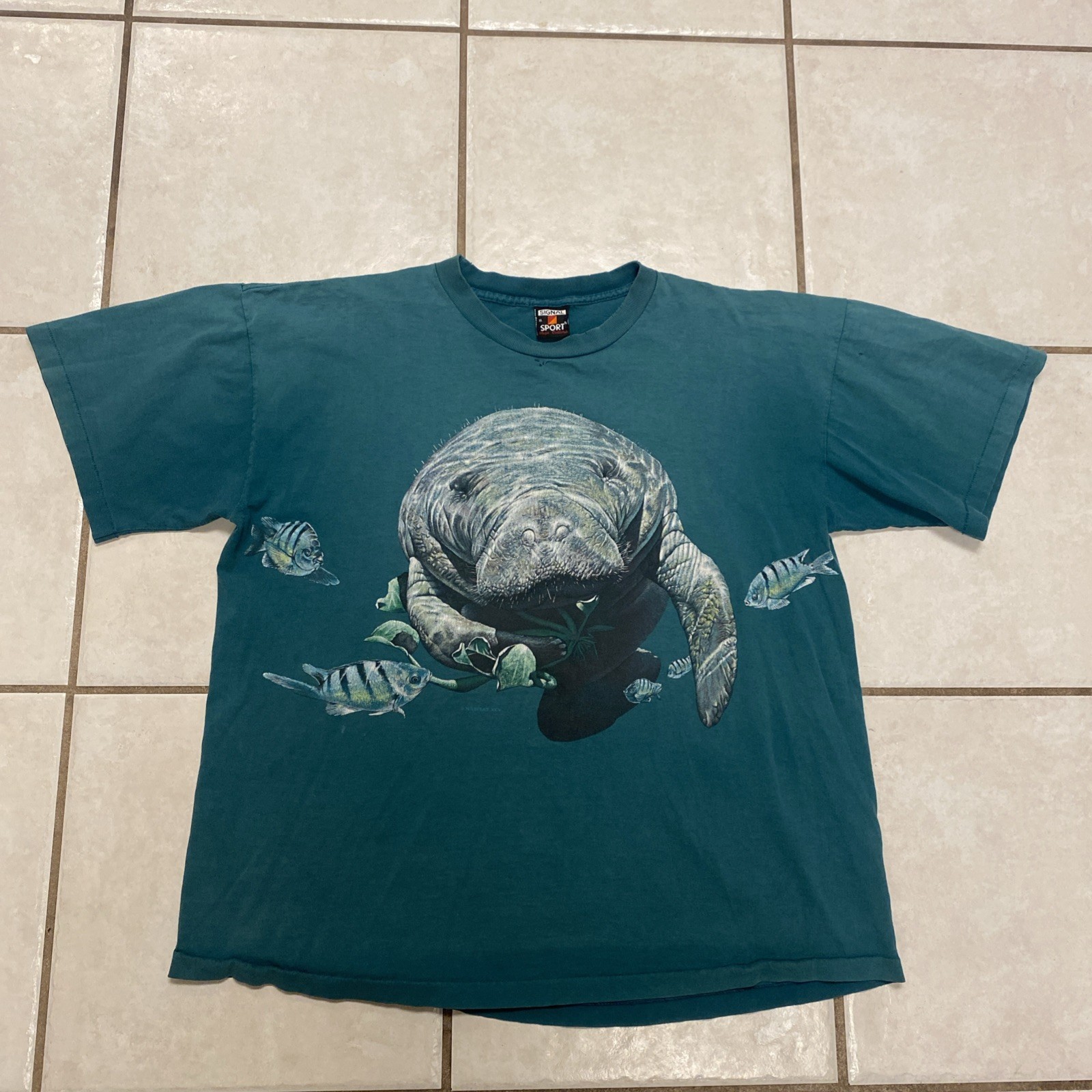 VTG Signal Sport Habitat Manatee Nature Tee Shirt XL Classic 90s Green Single St