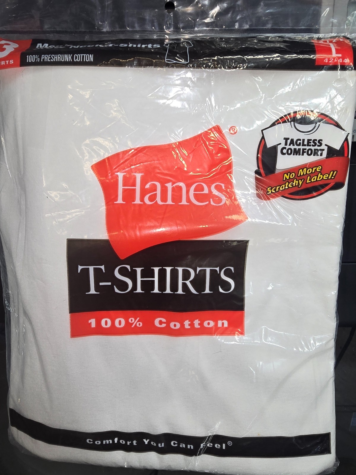 NEW Vintage Hanes Men’s Pack of 3 T-Shirts Crew Neck White Large 2002 Tagless