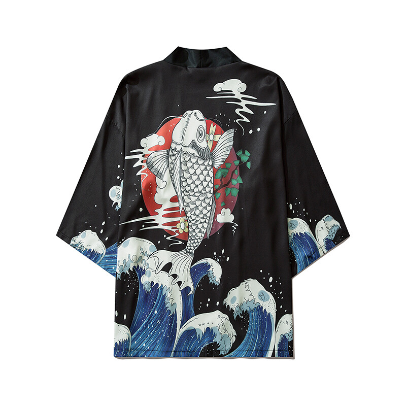 Niepce Streetwear Japanese Black Kimono Graphic Tee Samurai Short Sleeves Shirt