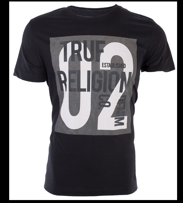 $79 TRUE RELIGION Black TEXT ART Short Sleeve Designer Graphic T-shirt NWT
