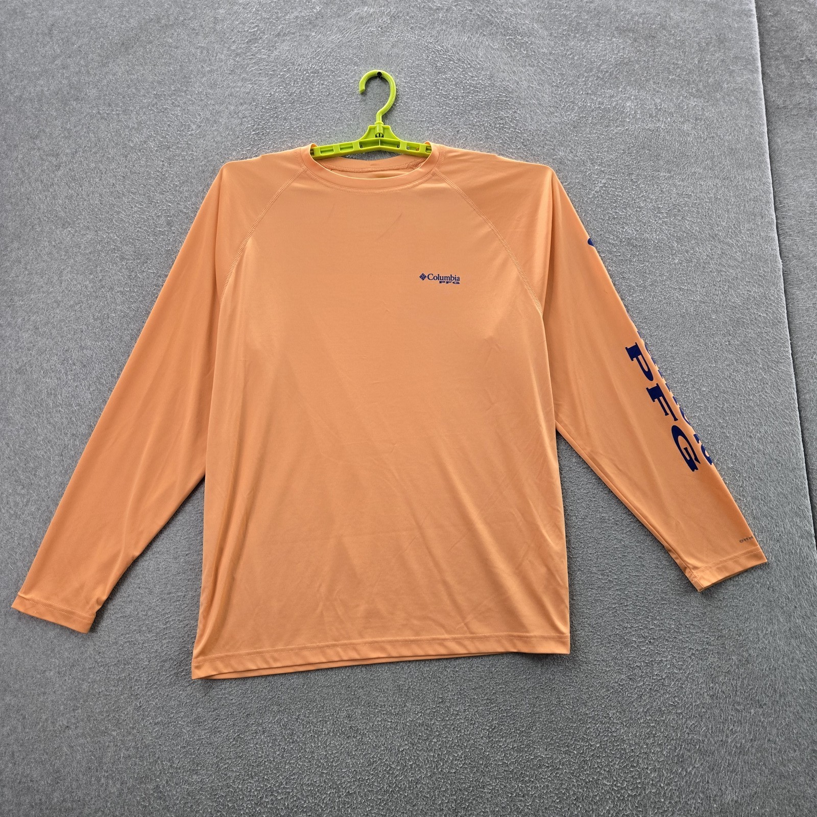 Columbia Men Shirt L/G Orange Logo Text PFG Activewear Long Sleeve Fishing
