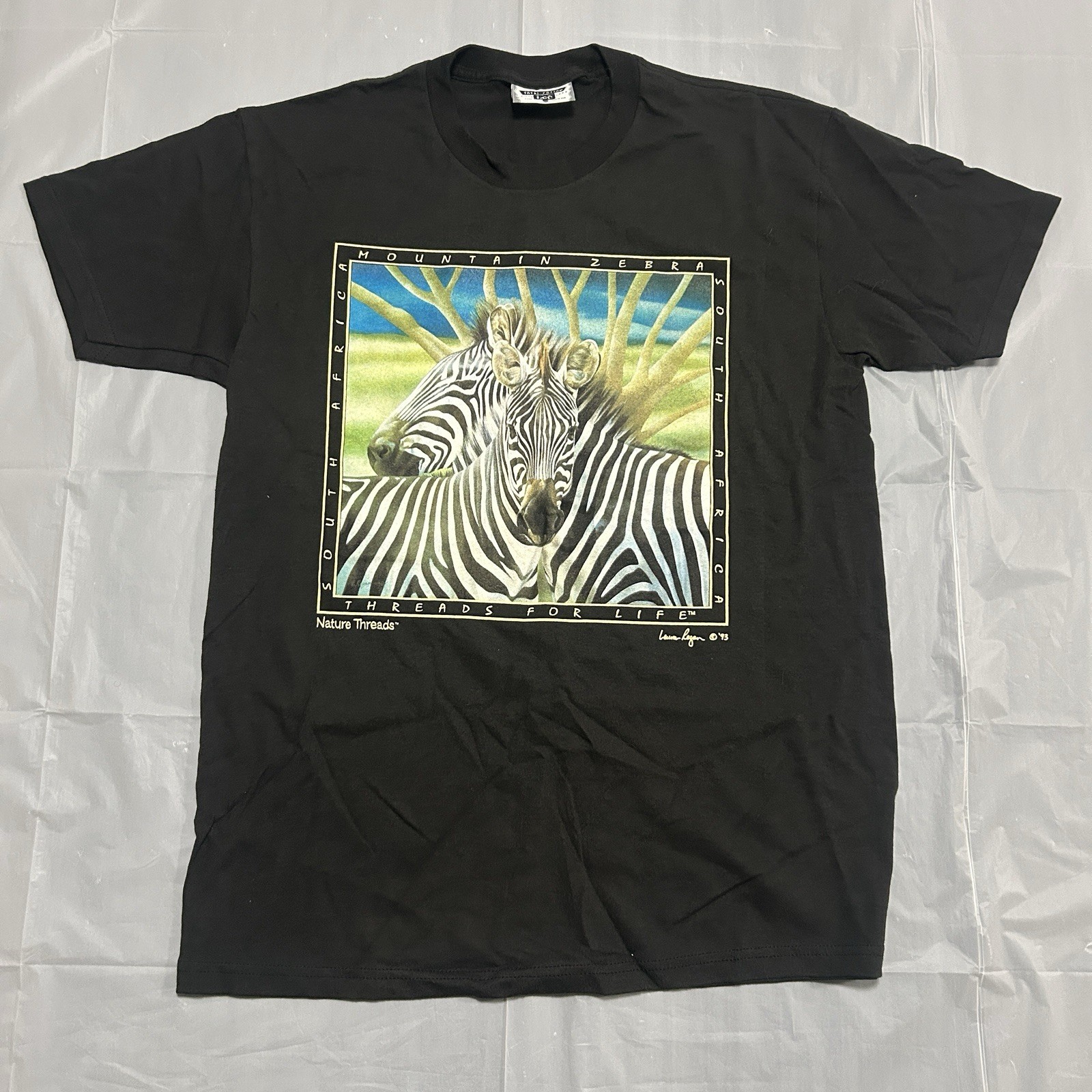 Vintage Lee Sport South Africa Nature T-Shirt Zebras Men’s Medium Black Graphic