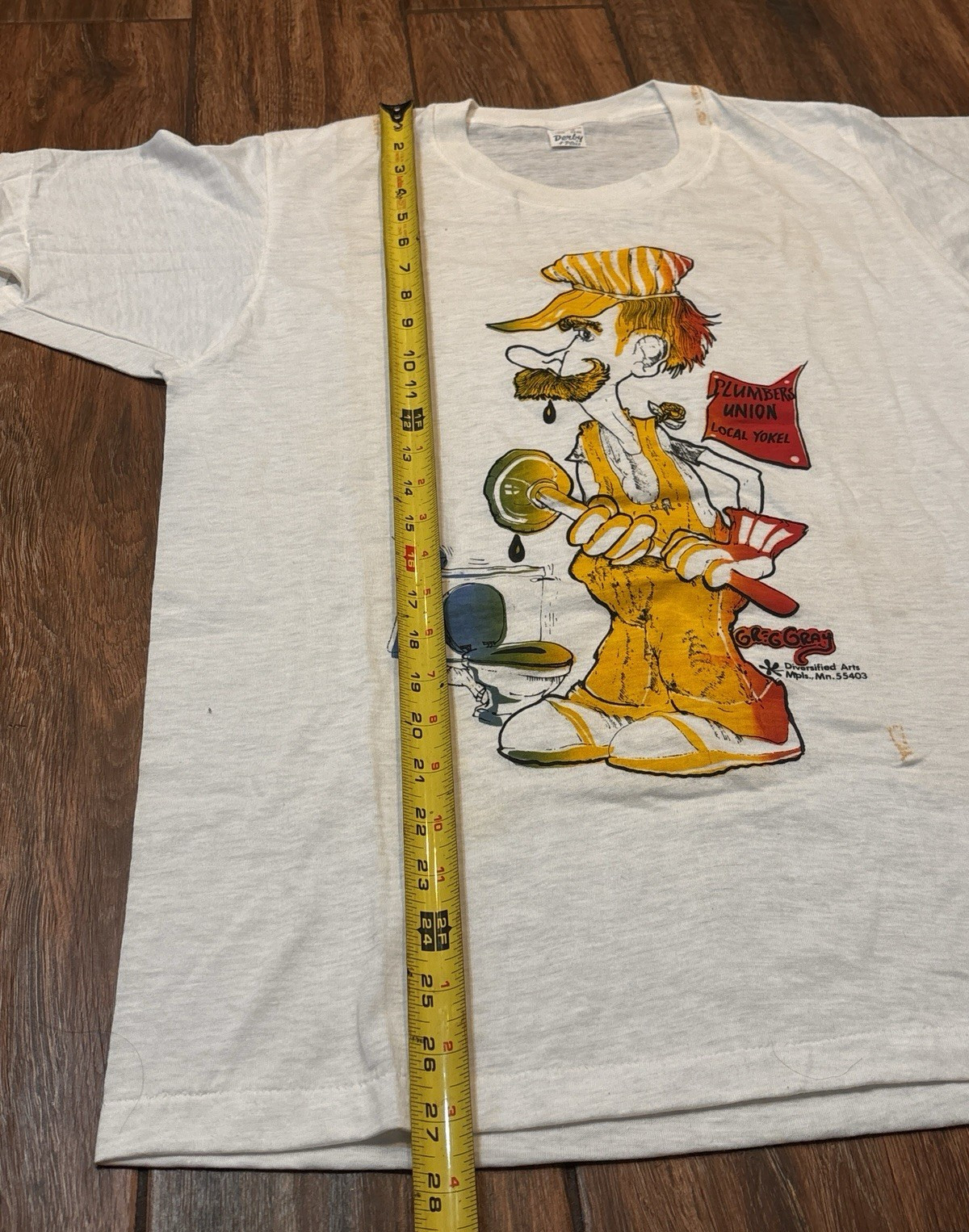 Vintage 1970s Plumbers Union Local Yokel Greg Gray Diversified Arts 70s T-Shirt