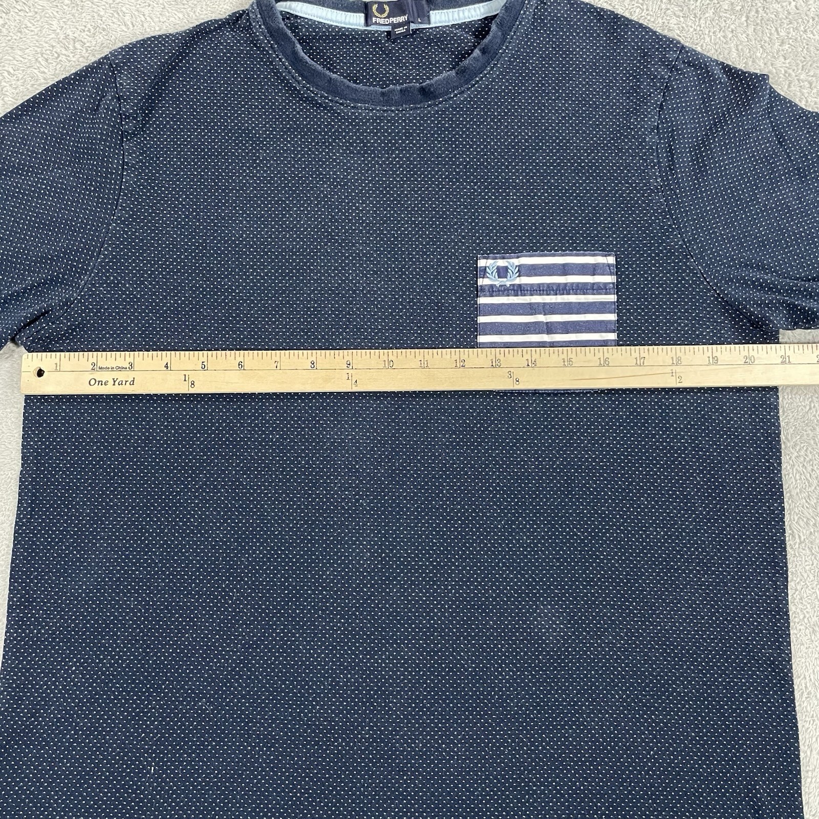 Fred Perry Shirt Mens Large Blue Polka Dots Pocket Cotton Casual Stretch