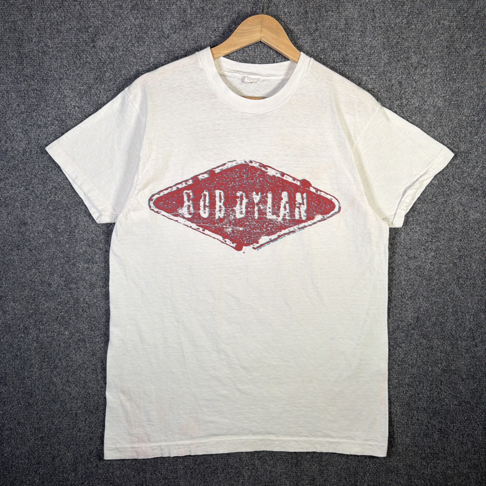Vintage Bob Dylan Shirt Mens Large White 80s 1989 Band Tee Lyrics Rare Rock USA