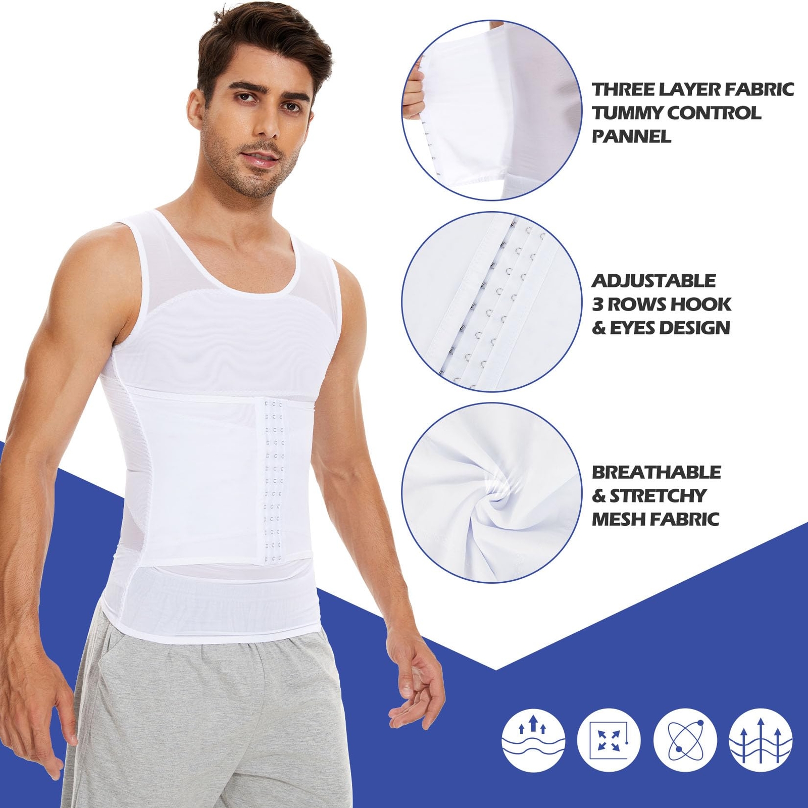 Men Compression Shirts Body shaper Tummy Control Underwear Slimming Girdle US
