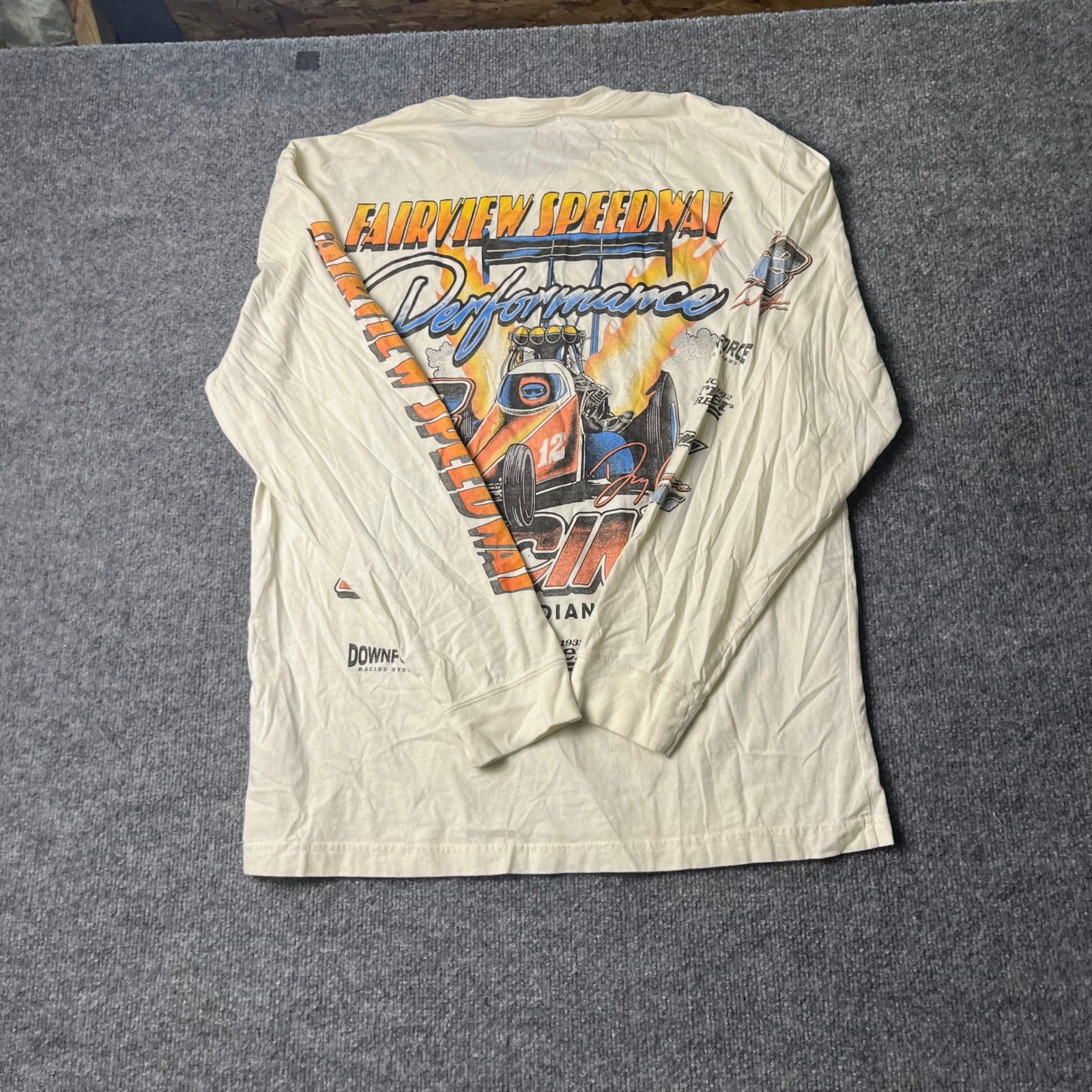 Hollister T-Shirt Mens Size XL Cream Relaxed Fit Long Sleeve Fairview Speedway