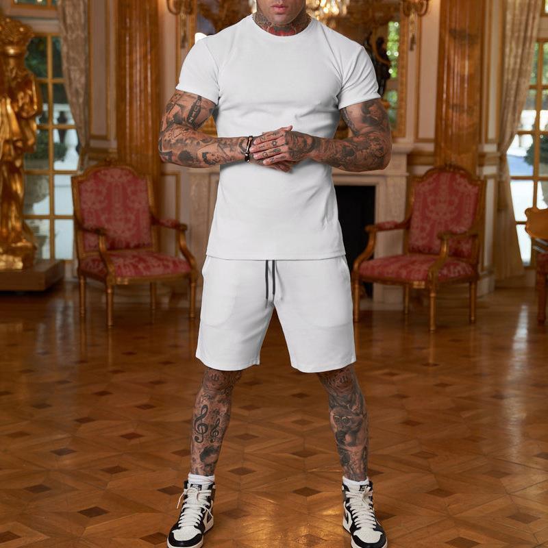 Men’s Summer Outfit 2-Piece Set Sweatsuit Short Sleeve T Shirts & Shorts Set Hot