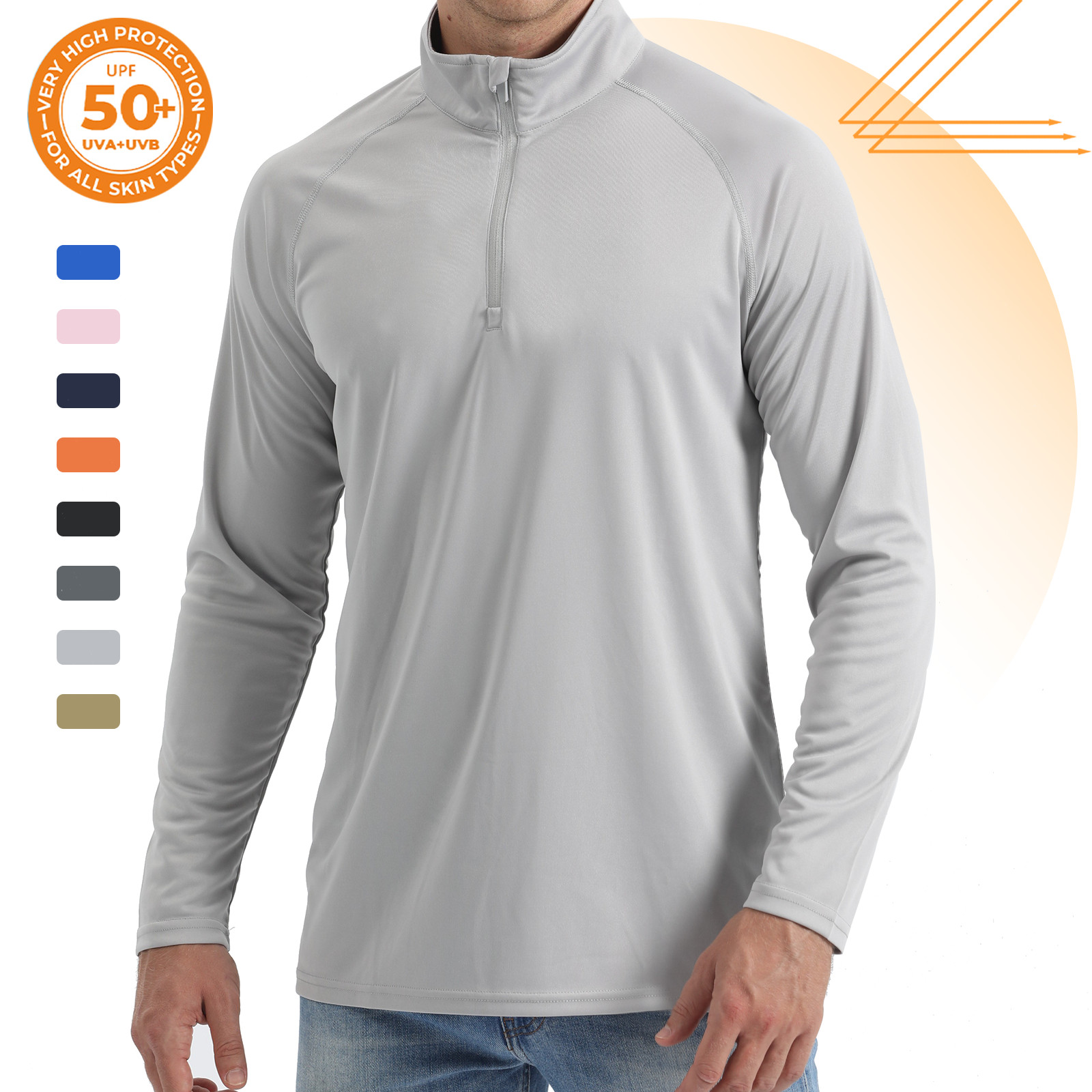 Men’s UPF 50+ Sun Shirts UV Tees Long Sleeve 1/4 Zip Fishing Running Rash Guard