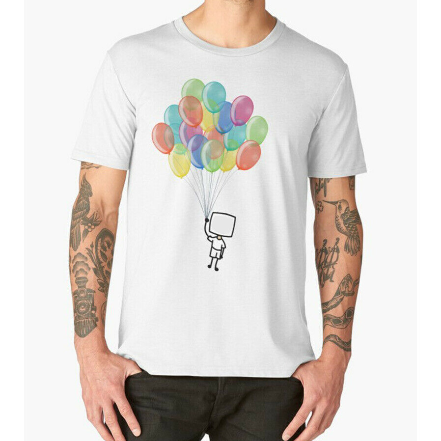 Fashion Designer Rainbow Balloon T-Shirt Slim Fit Unisex White Tee Size S – 3XL