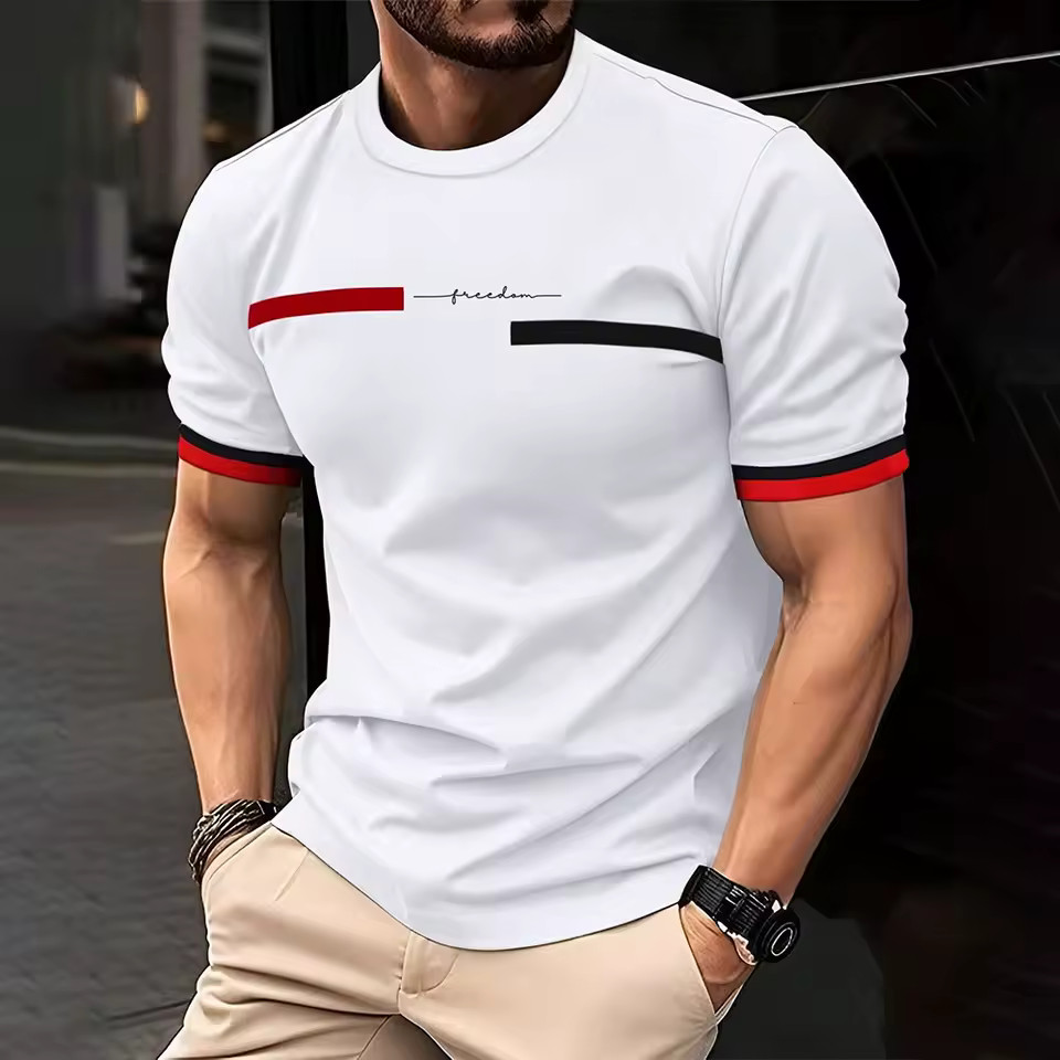 Men’s Elegant Letter Print T-Shirt Casual Fashion Short Sleeve Tee