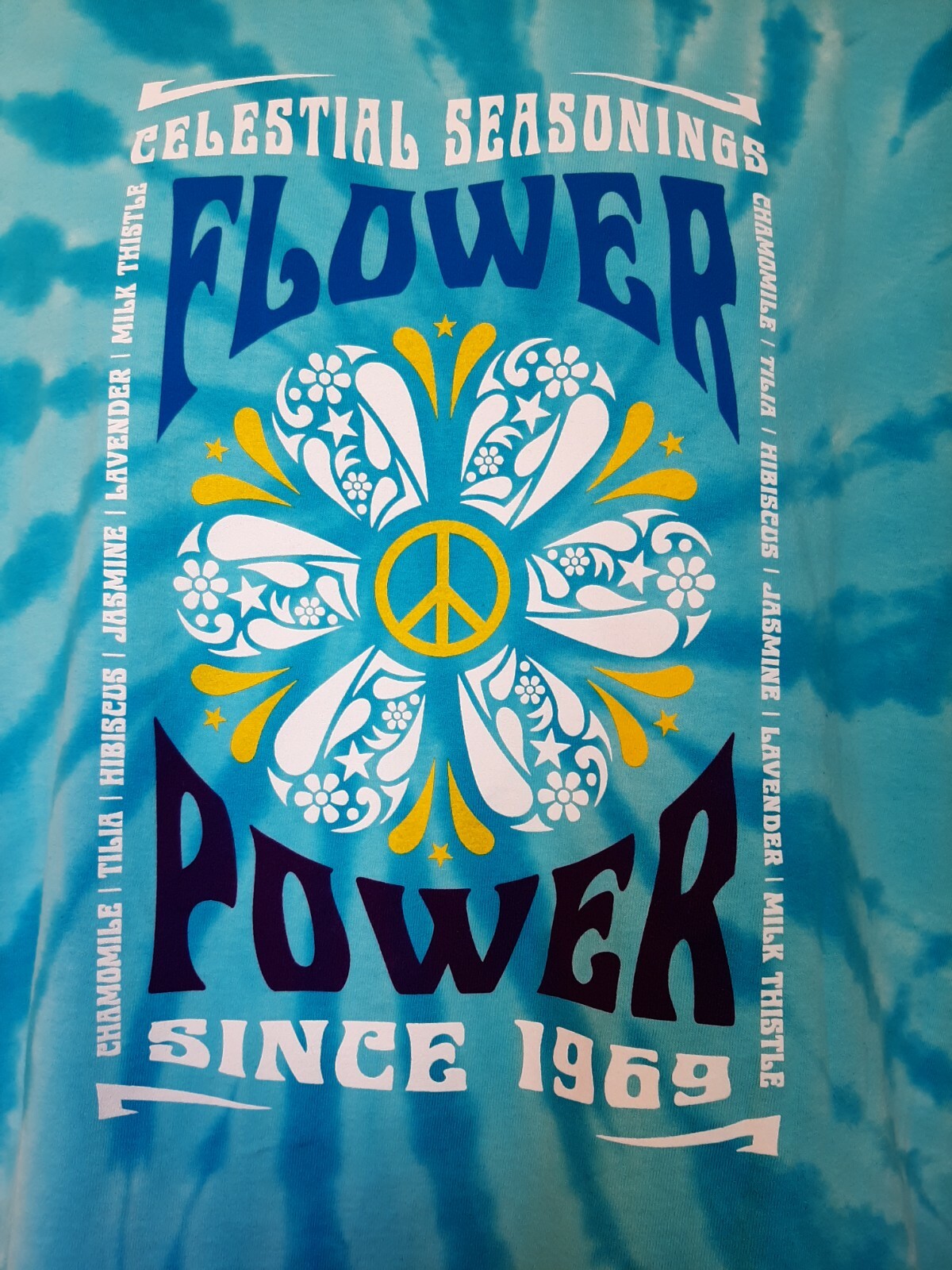CELESTIAL SEASONINGS TEA “Flower Power” Tie-dyed T-Shirt, NEW w/Tags 100% Cotton
