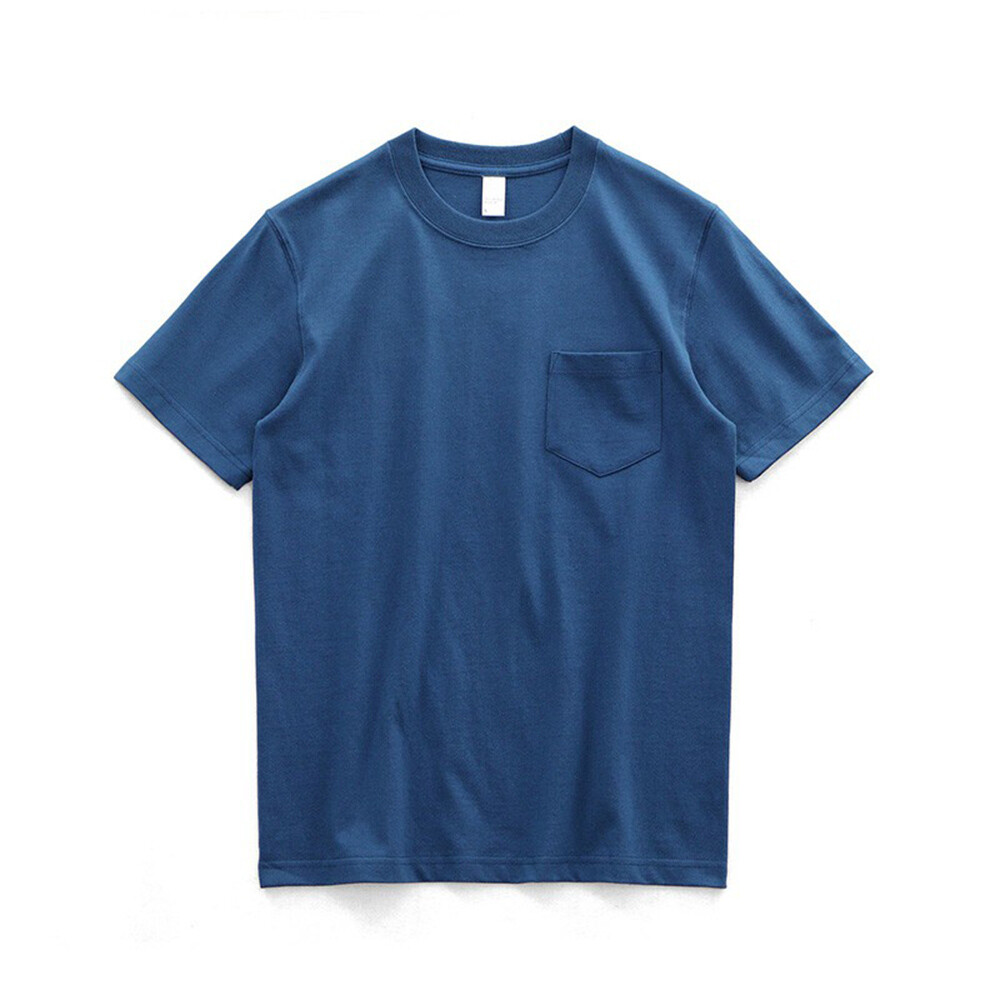 Mens Thick Neck Crew Neck Short Sleeve Cotton T-Shirt With Pocket