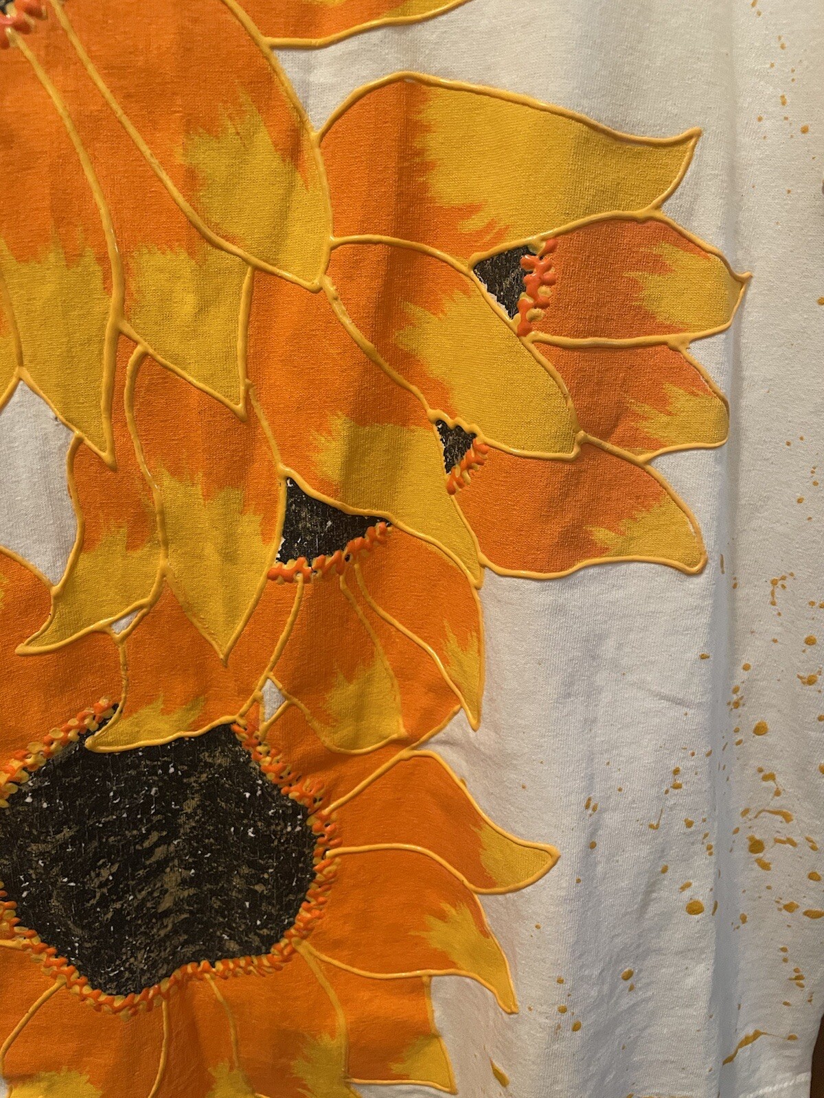 Hand Painted Sunflower Art Single Stitch T Shirt OOAK PUFF PAINT SPLATTER XL NOS