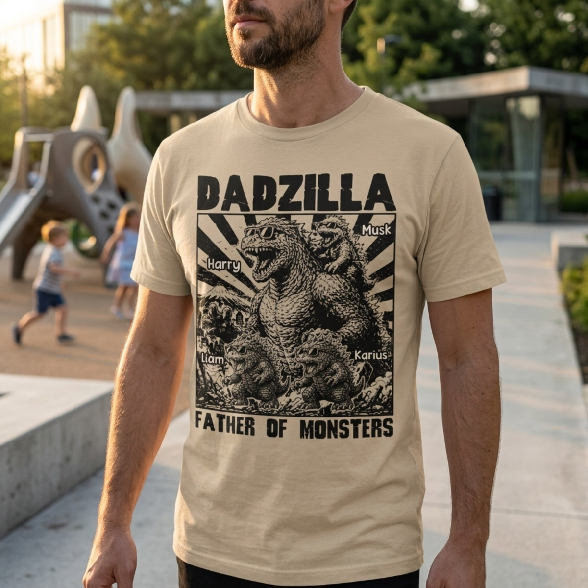 Personalize Dadzilla Father of Monsters Shirt, Father’s Day Custom Name Shirt
