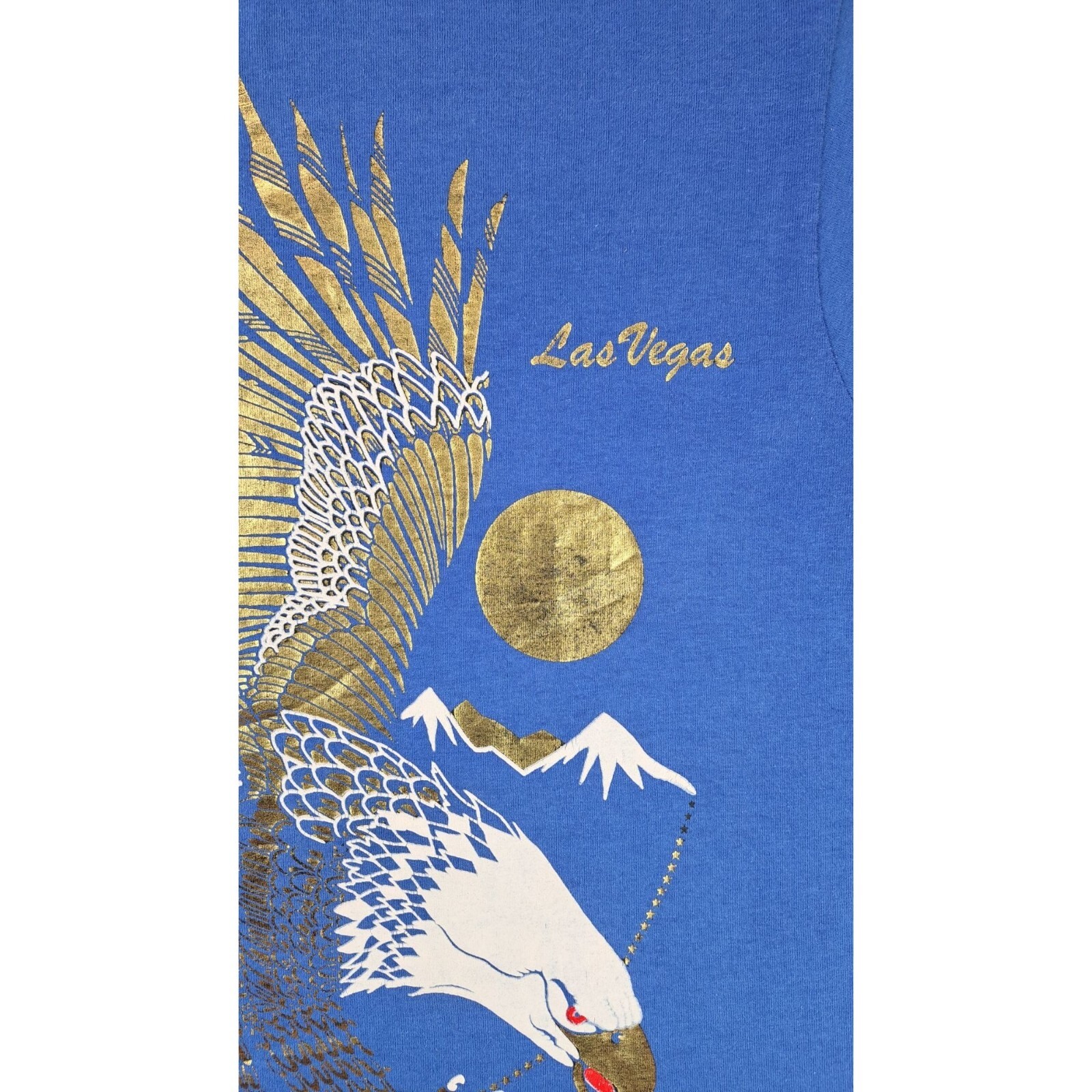 Vintage Las Vegas Screen Stars T Shirt Large Blue Gold Foil Eagle Robert Walton