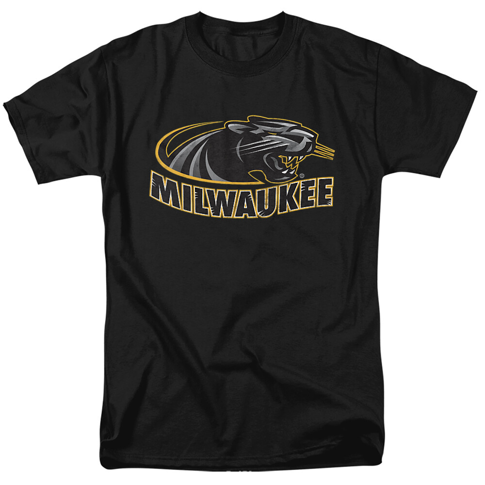 UW–Milwaukee Adult T-Shirt Distressed Primary Logo, Black, S-5XL