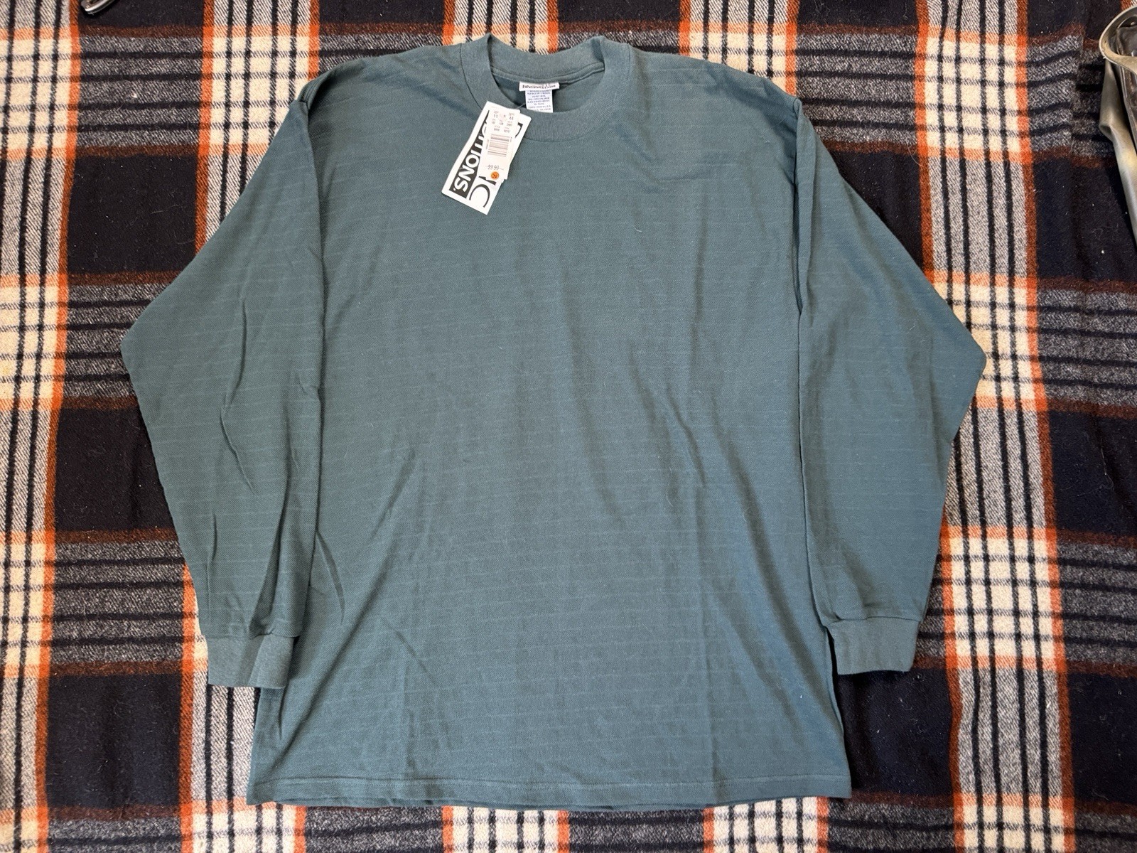 Vintage NWT 90s Basic Editions Long Sleeve Cotton T-Shirt L Green K Mart Stripe