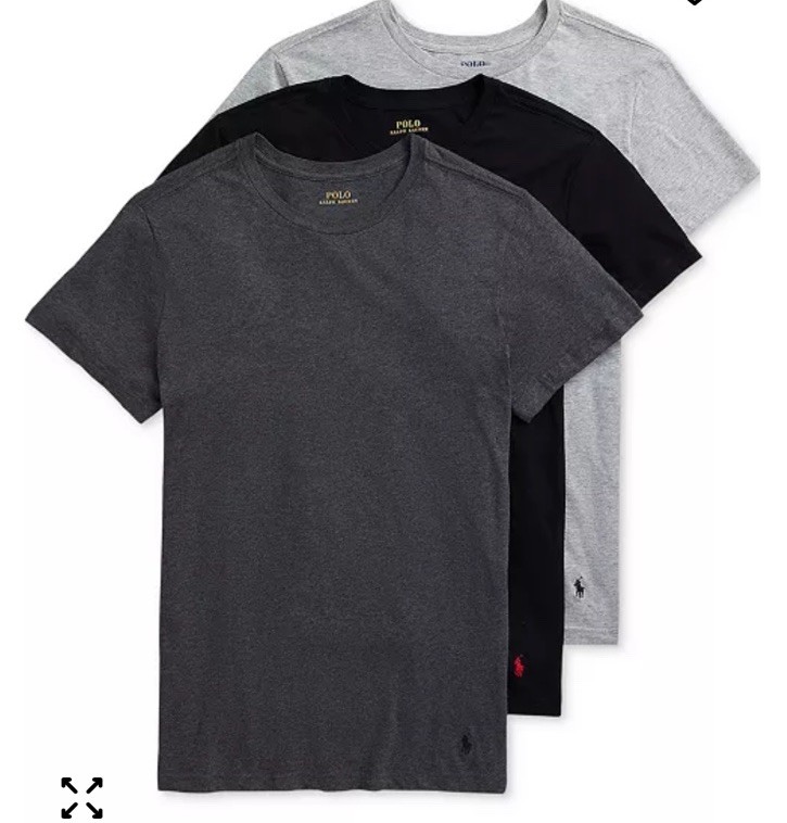 Polo Ralph Lauren Men’s Black Gray Slim Fit Crew-Neck 3 Pack T-Shirts Size S
