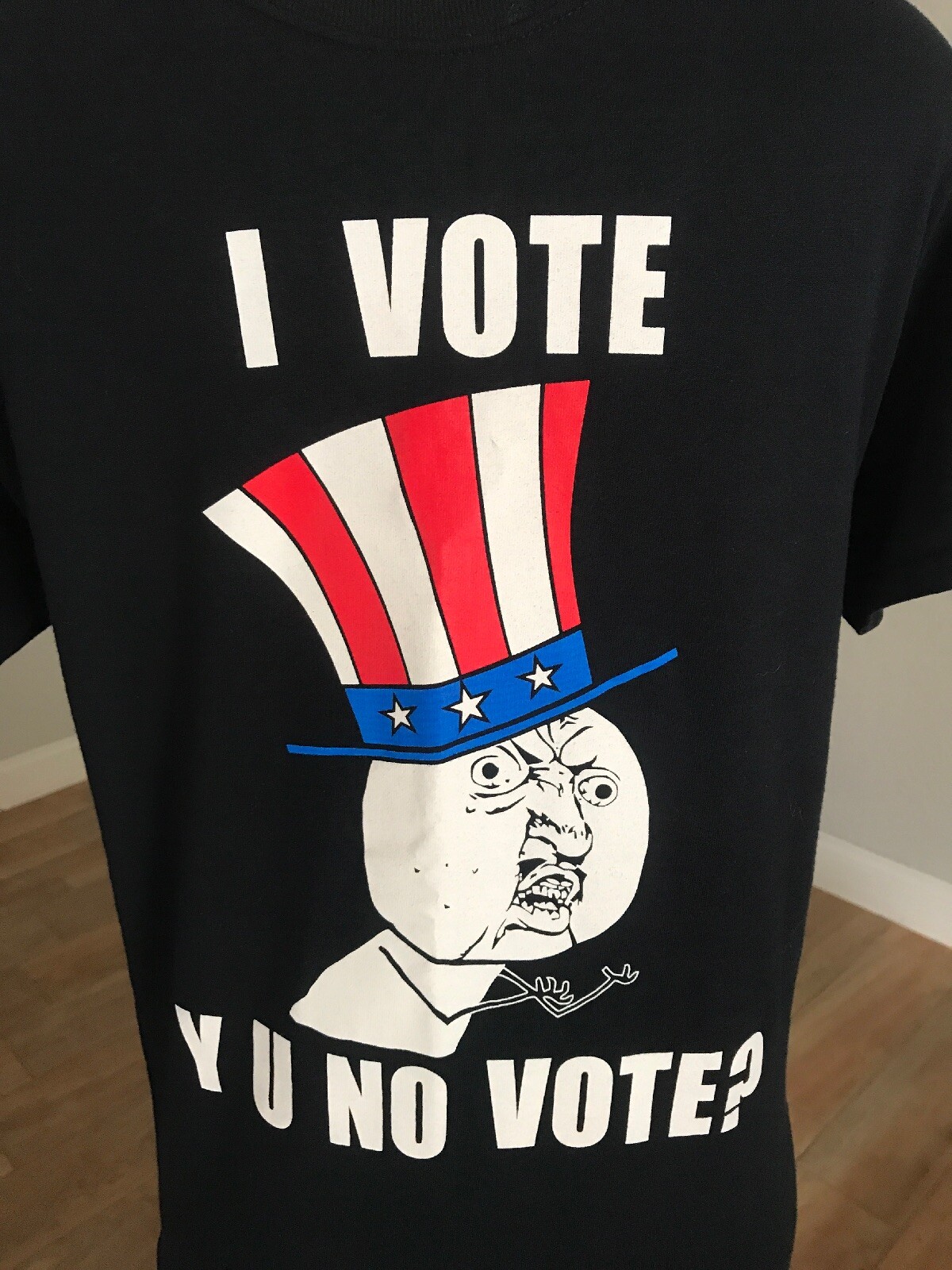 I VOTE Y U NO VOTE FLAG TOP HAT T SHIRT SIZE S Db1