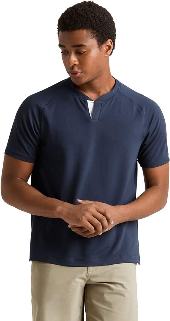 Rhone Men’s Delta Pique Notch Neck Tee T Shirt, GoldFusion Anti-Odor Men SMALL
