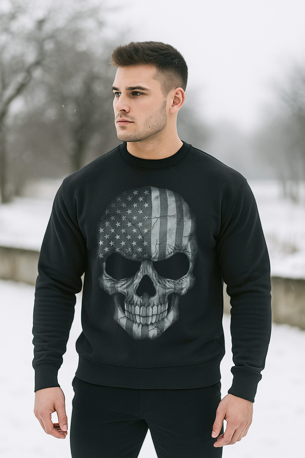USA Skull Sweatshirt | Distressed American Flag Skull | Unisex Warm Crewneck