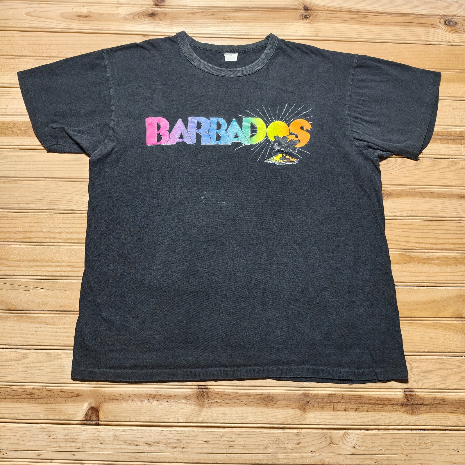 Vintage 90s Barbados Neon Rainbow Palm Tree Caribbean Beach Graphic T-Shirt – XL