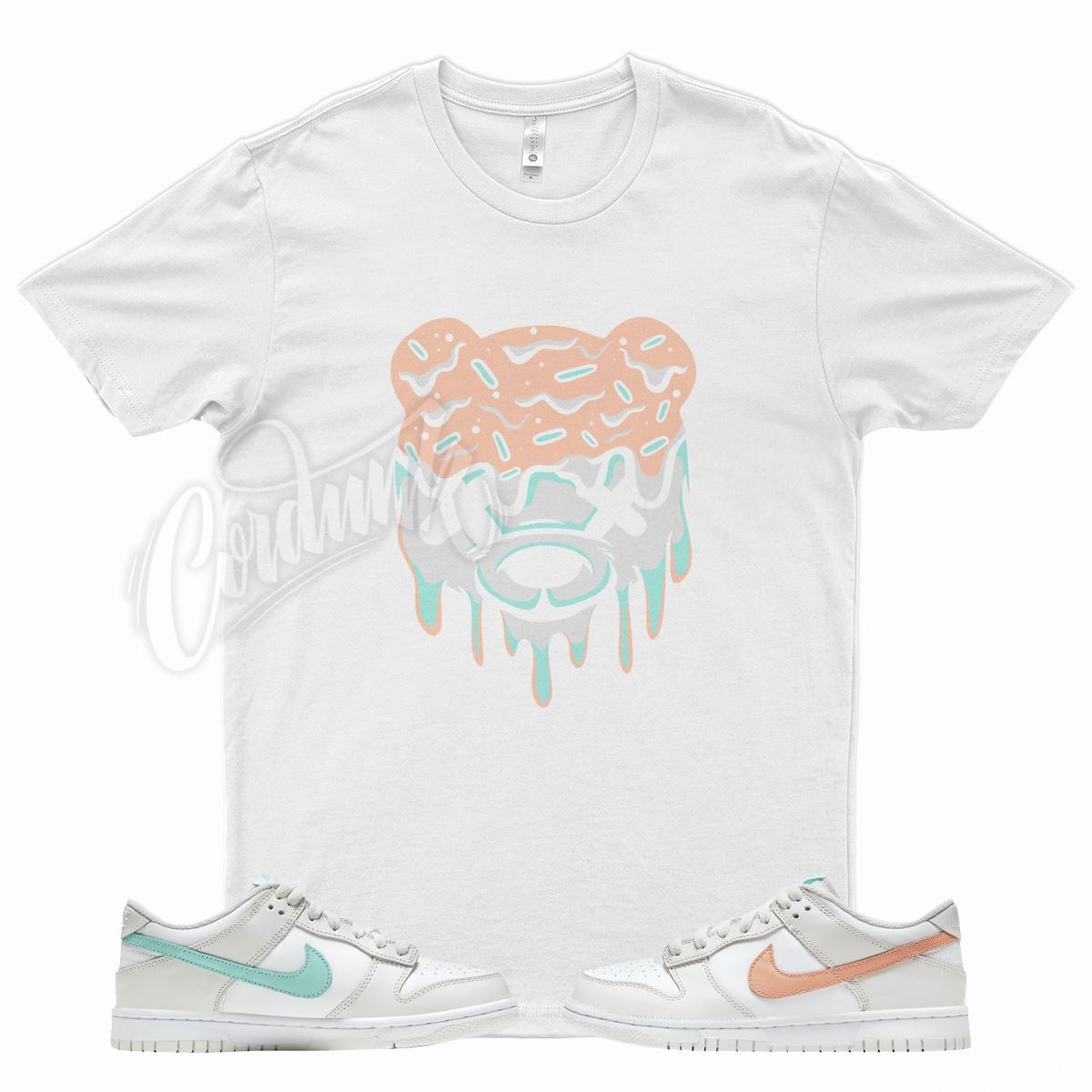 White DRIPPY T Shirt for N Dunk Low GS Tropical Twist Light Bone Peach Aqua