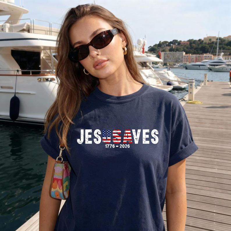 Jesus Saves Patriotic Shirt Christian Faith USA Flag Worship Tee