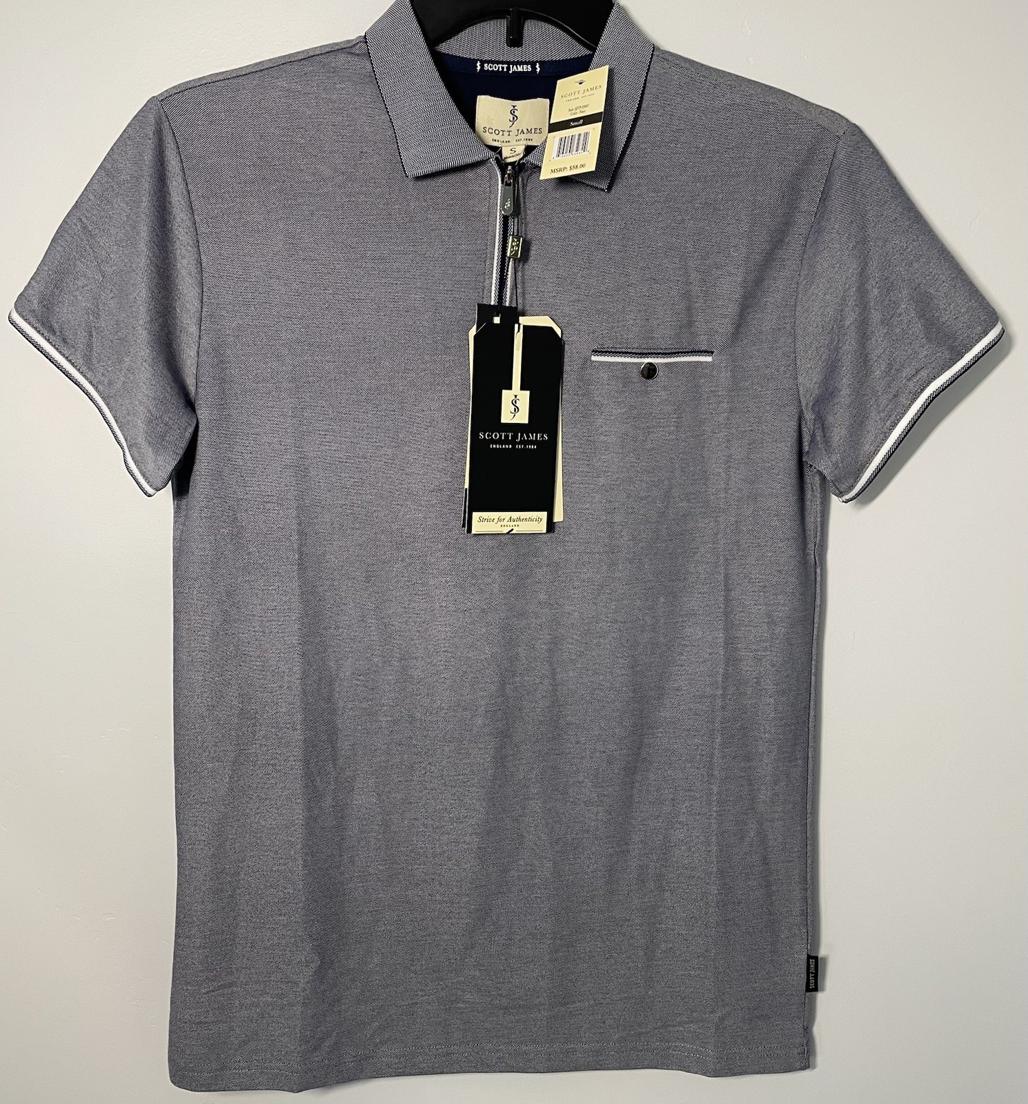 Scott James 1/4 Zip Henley SS T-Shirt Men’s S SJTP-23407 Navy Blue