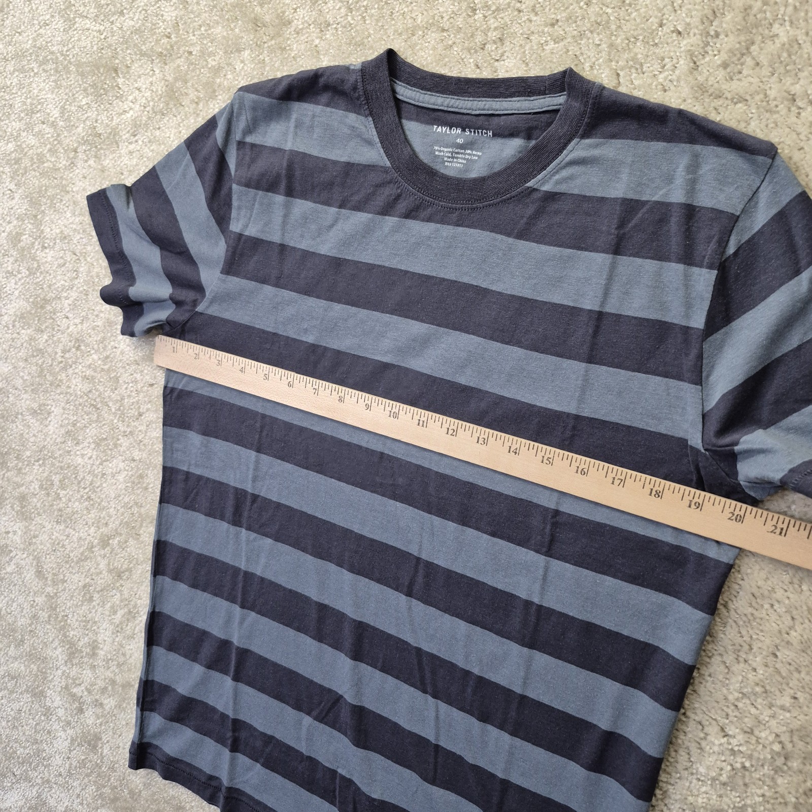 Taylor Stitch T Shirt Cotton Hemp Men 40 Medium Blue Stripe Coastal Beach Casual