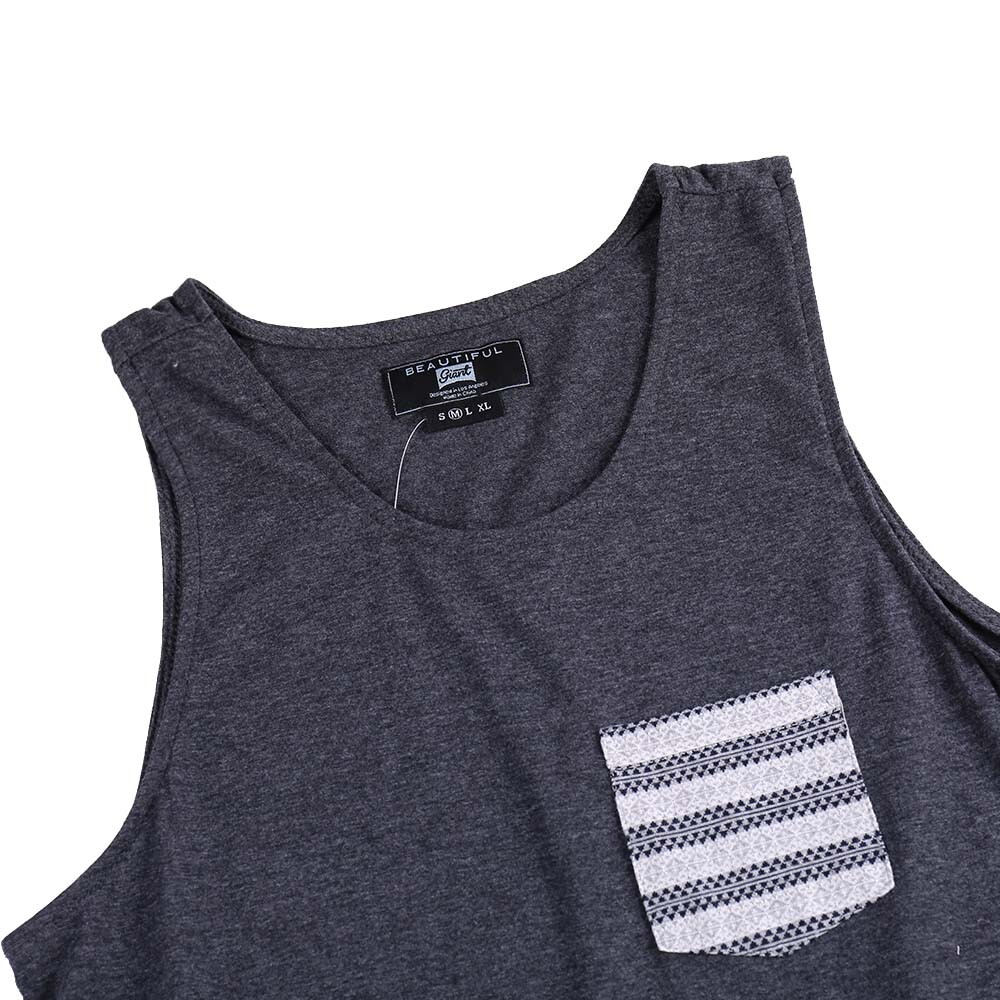 Crew Neck Pocket Men’s Solid Sleeveless Tank Top Comfortable Durable Style