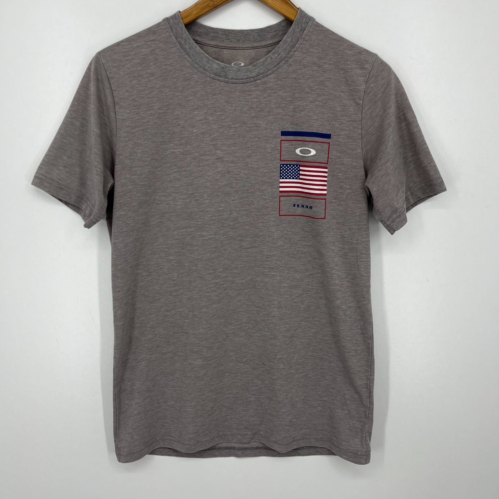 Oakley T-Shirt Men’s Size S Gray Texas USA Flag Logo Double Sided