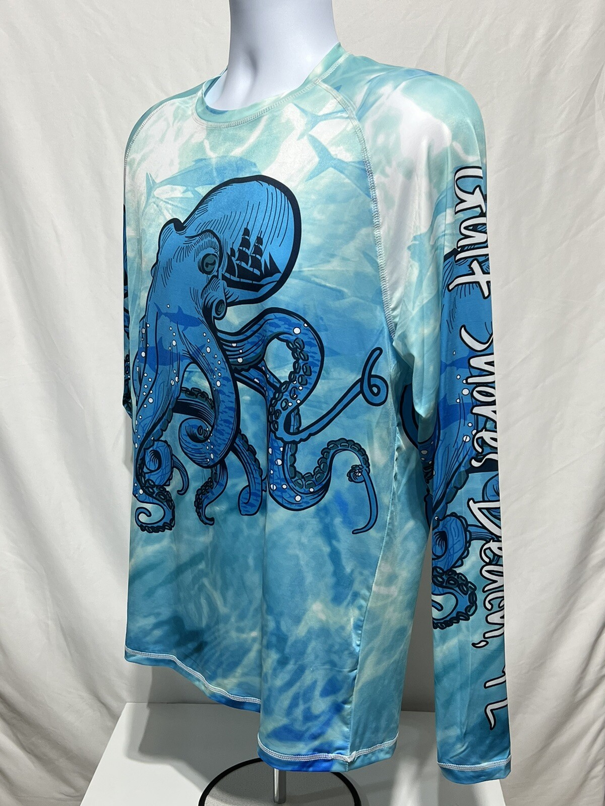 Mens UPF 50 Sun Protection Swim Shirt Long Sleeve Size M Gulf Shores Beach FL
