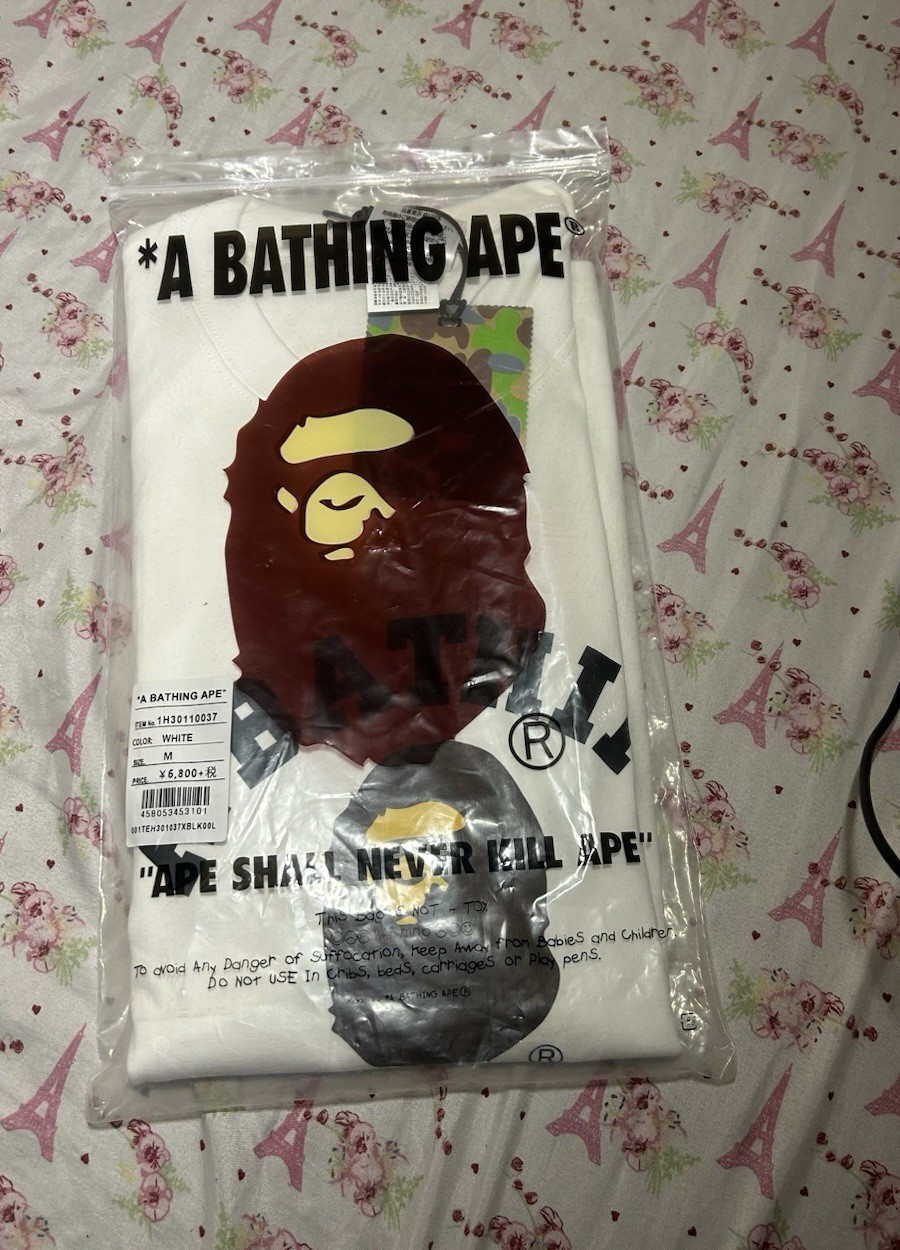 A Bathing Ape BAPE College Tee Ape Head Logo White Crew Neck T-Shirt Men’s M